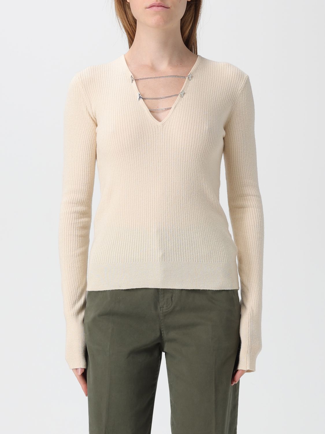 Patrizia Pepe Maglia Aderente Essential Con Catene Bianca In Neutral