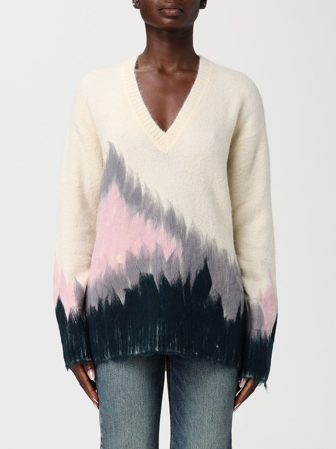 Patrizia Pepe Soft Oversized Sweater With White Pattern In Multi