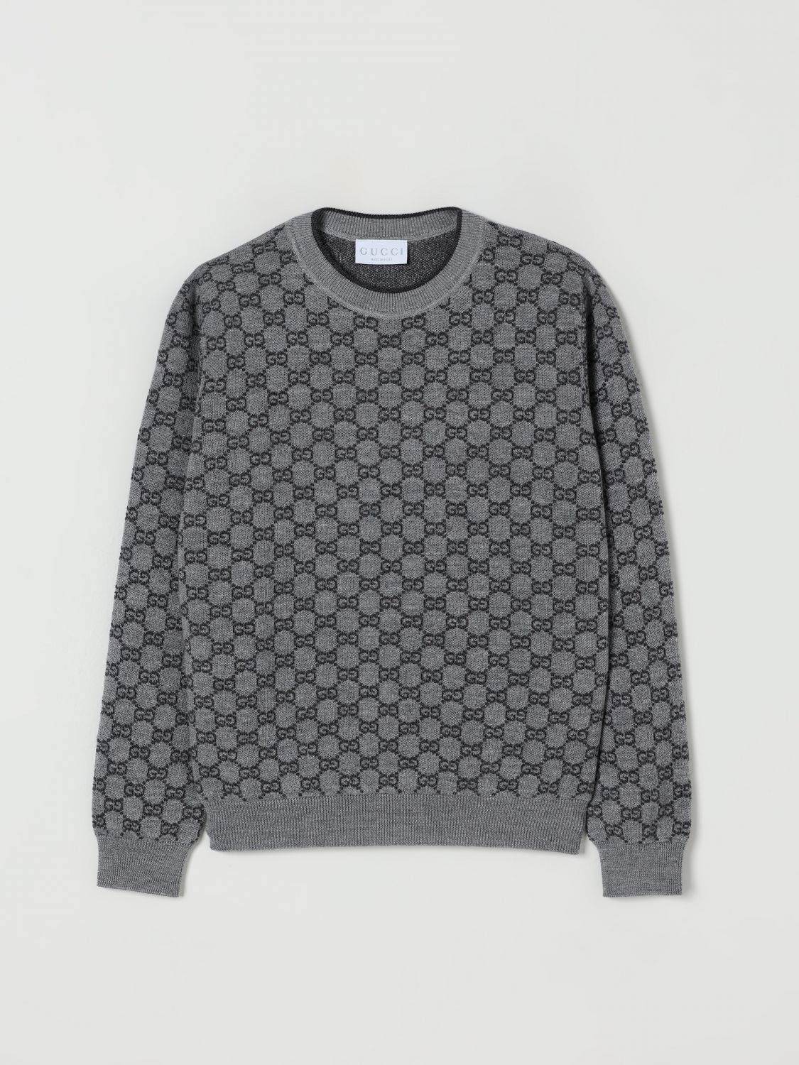 GUCCI Maglia girocollo da bambino in lana con monogramma GG e finiture a costine