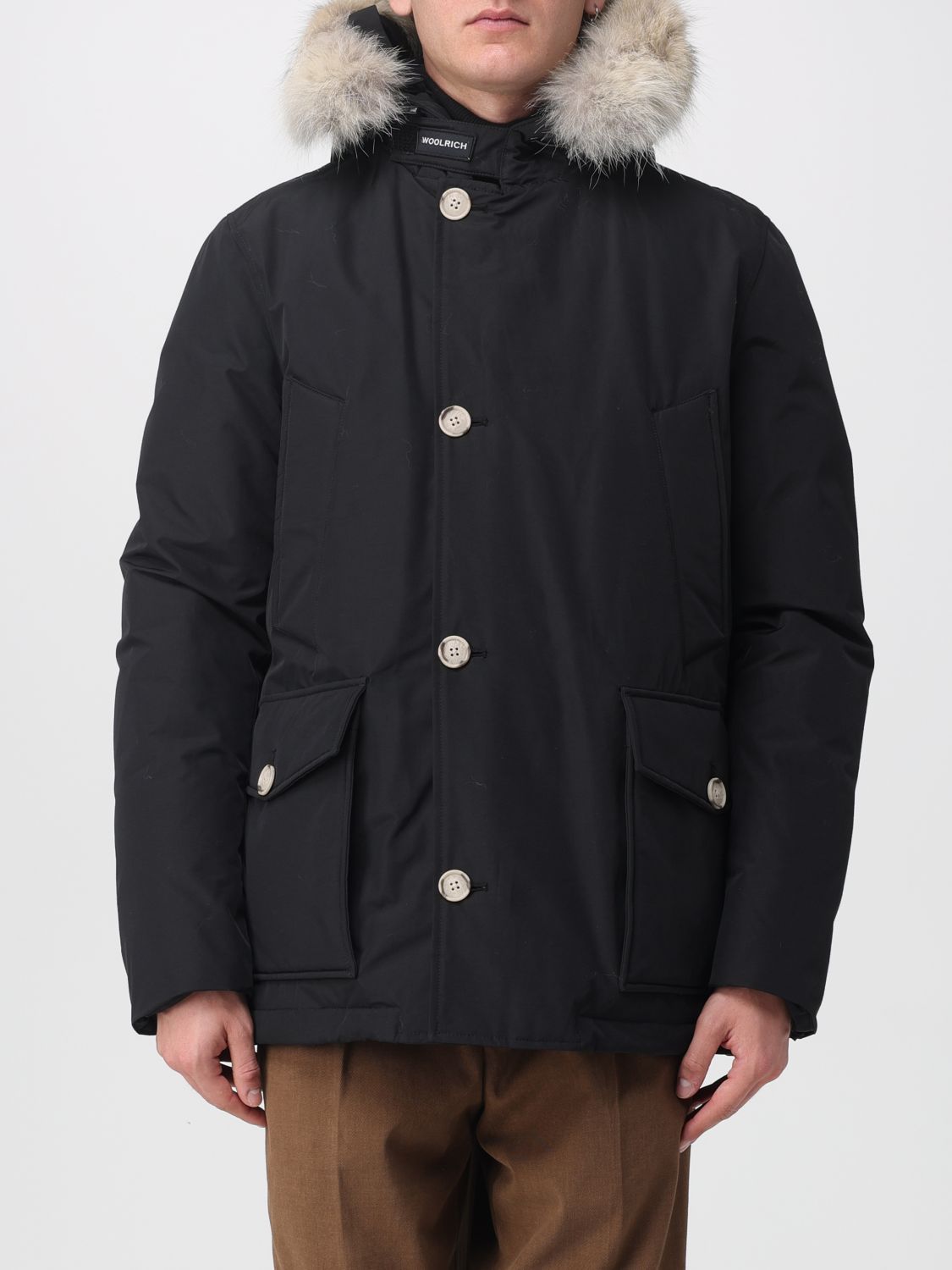 Woolrich Arctic Anorak In Ramar Cloth With Removable Fur In Black