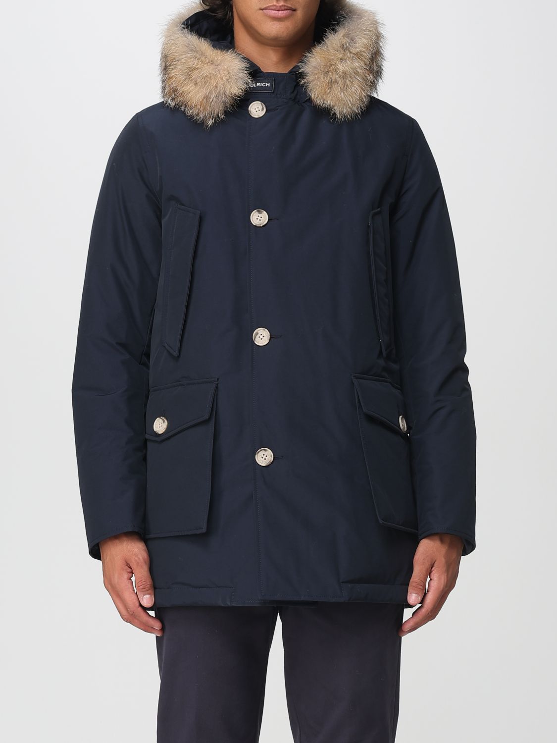 Woolrich Arctic Anorak In Ramar Cloth With Detachable Fur In Blue
