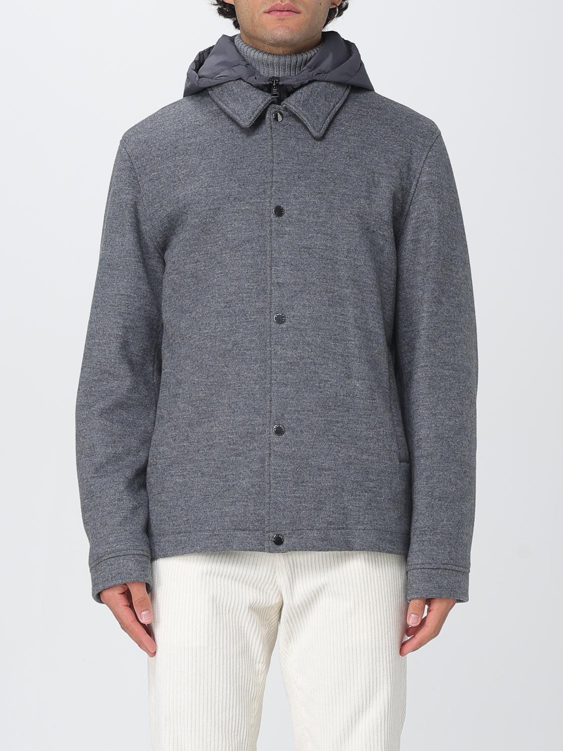 Woolrich Button-up Hooded Shirt Jacket In Gray
