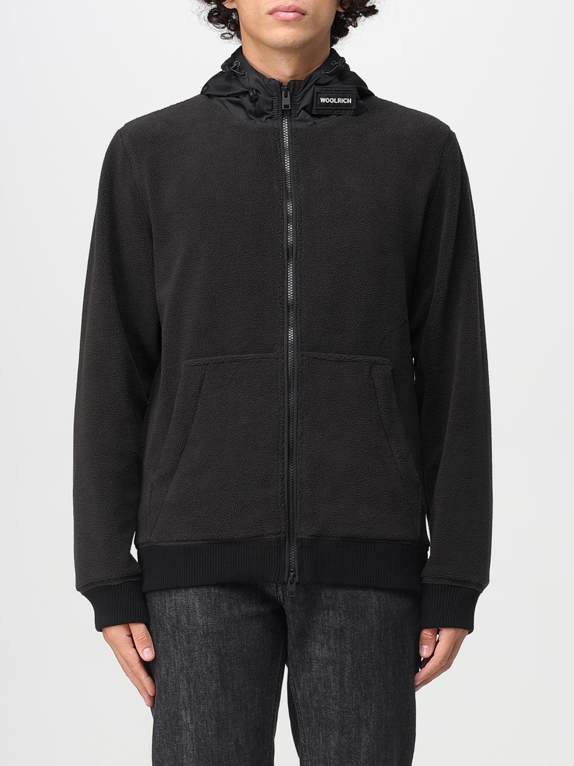 Woolrich Black Zip-up Logo Hoodie In Black