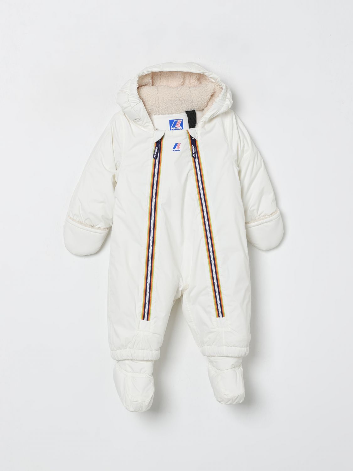 K-way White Down Jacket For Babykids With Logo In White