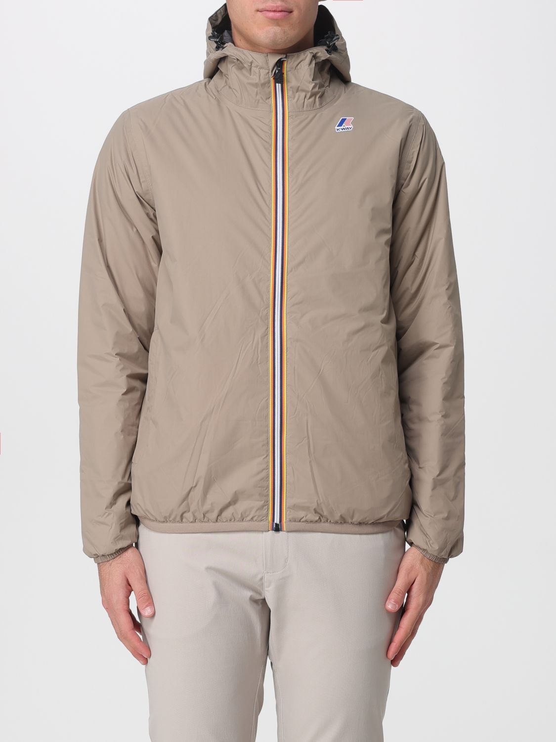 K-way Beige Jacket With Hood And Lining In Gray