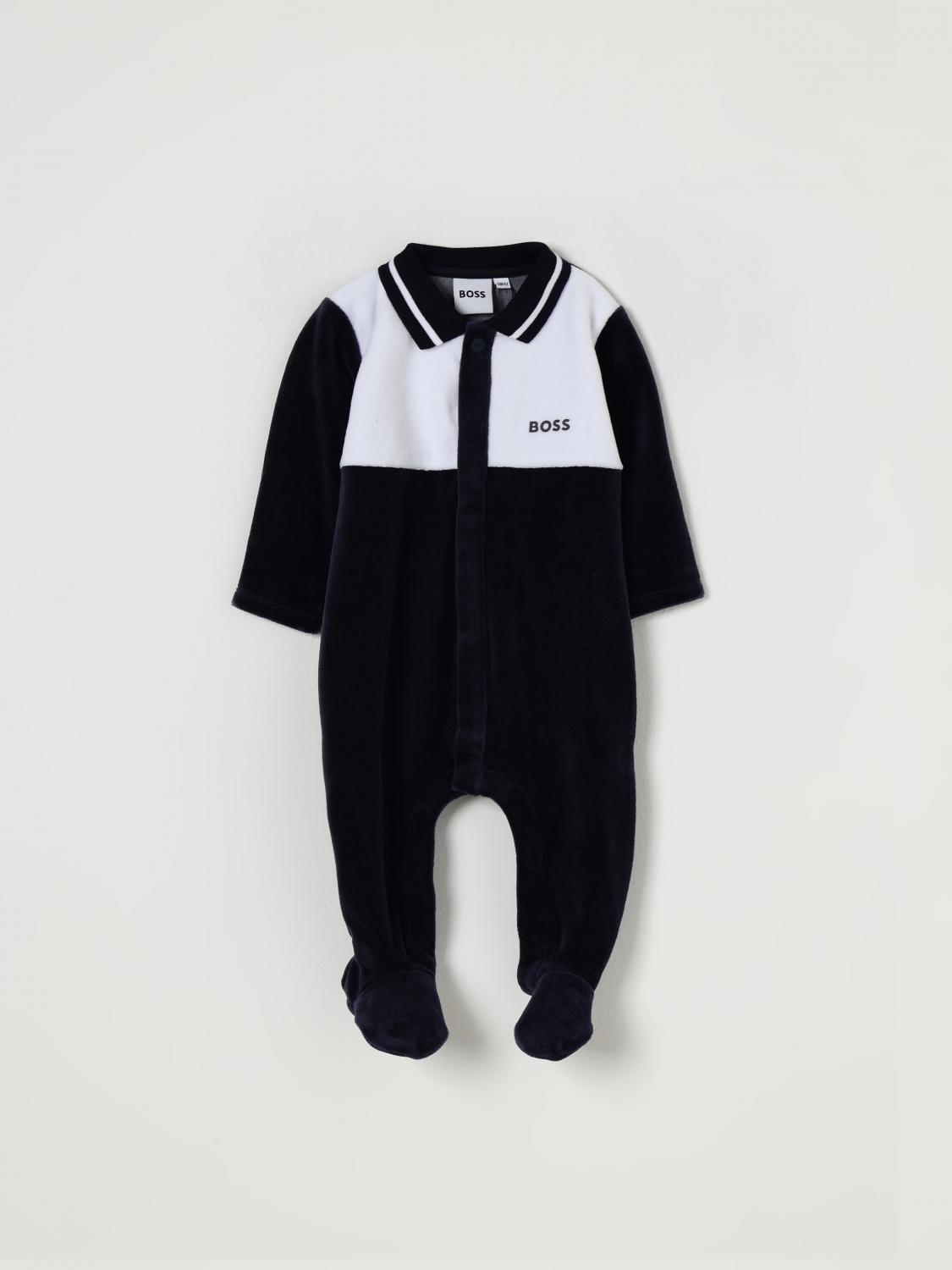 Hugo Boss Navy Logo-brand Colour-block Fleece Babygrow 1-9 In Blue