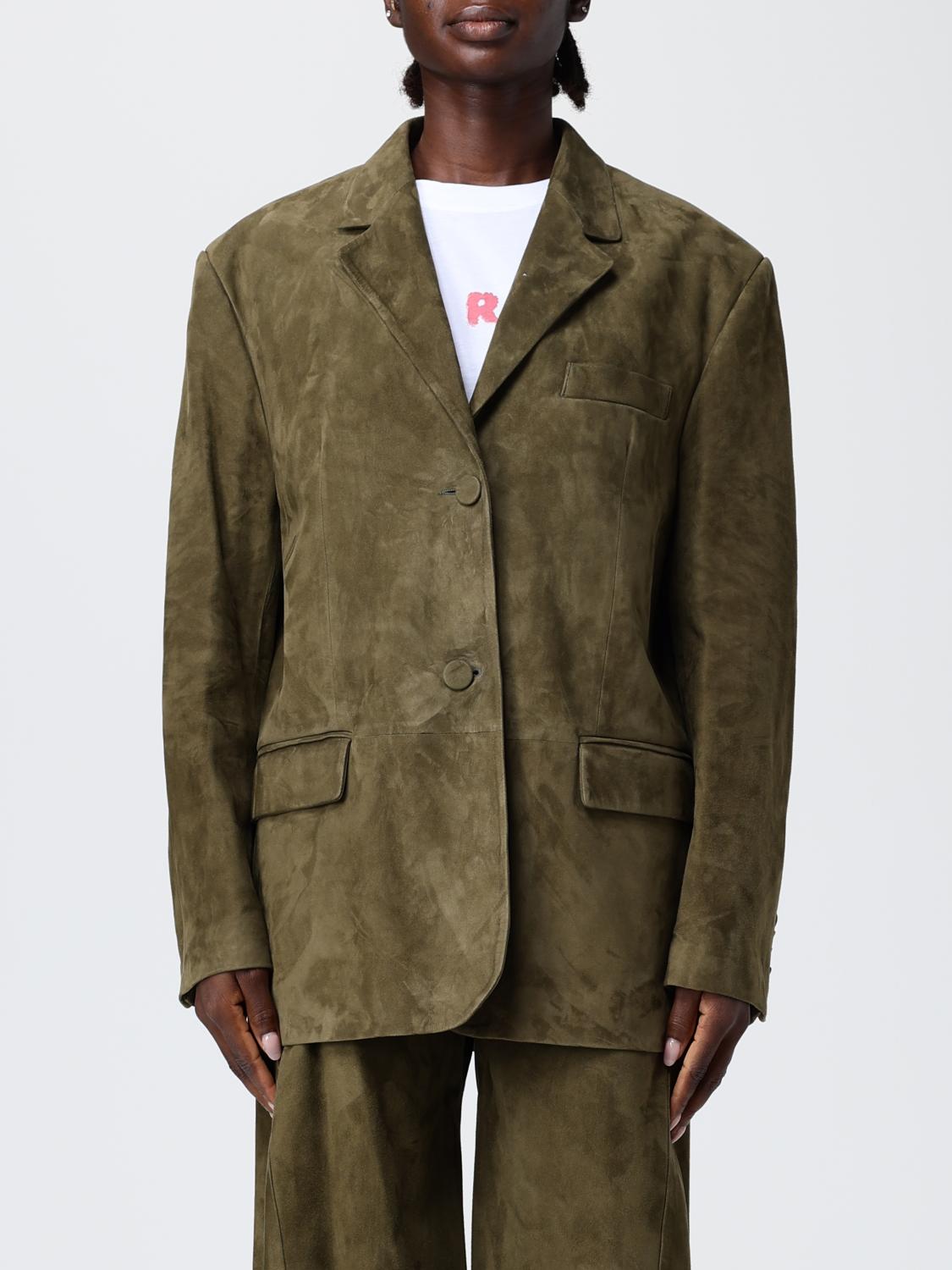 Marni Green Single-breasted Jacket With Notched Revers And Logo Patch On The Rear In Green