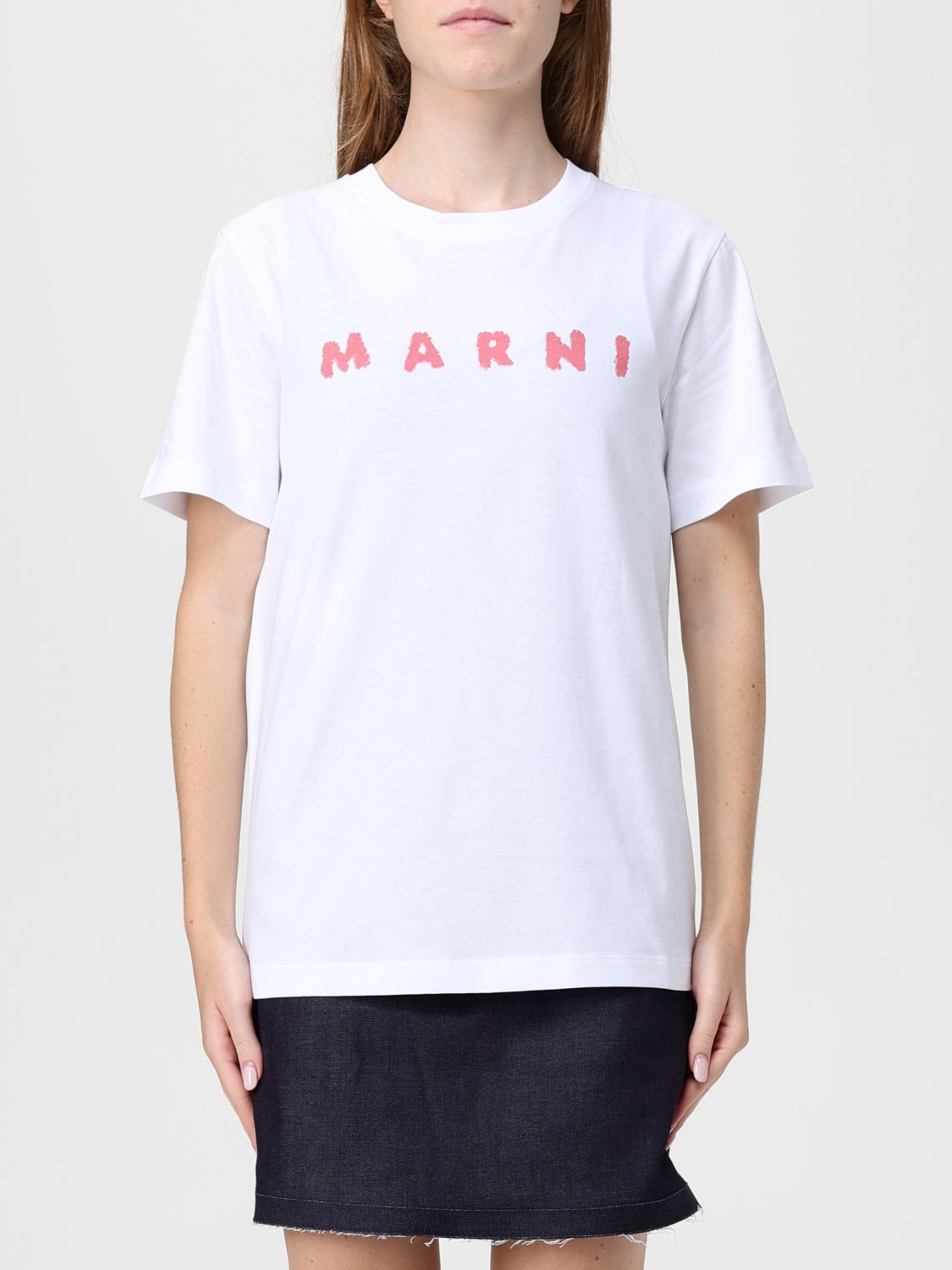 Marni White Jersey T-shirt With Scribbled Logo In White