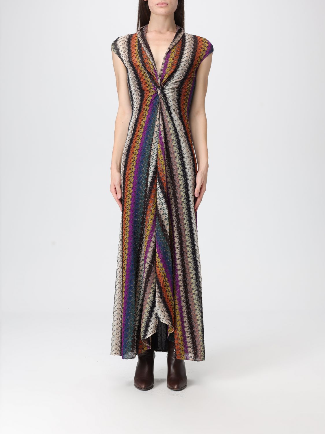Missoni Stripe Twist Front Raschel Mesh Maxi Dress In Multi
