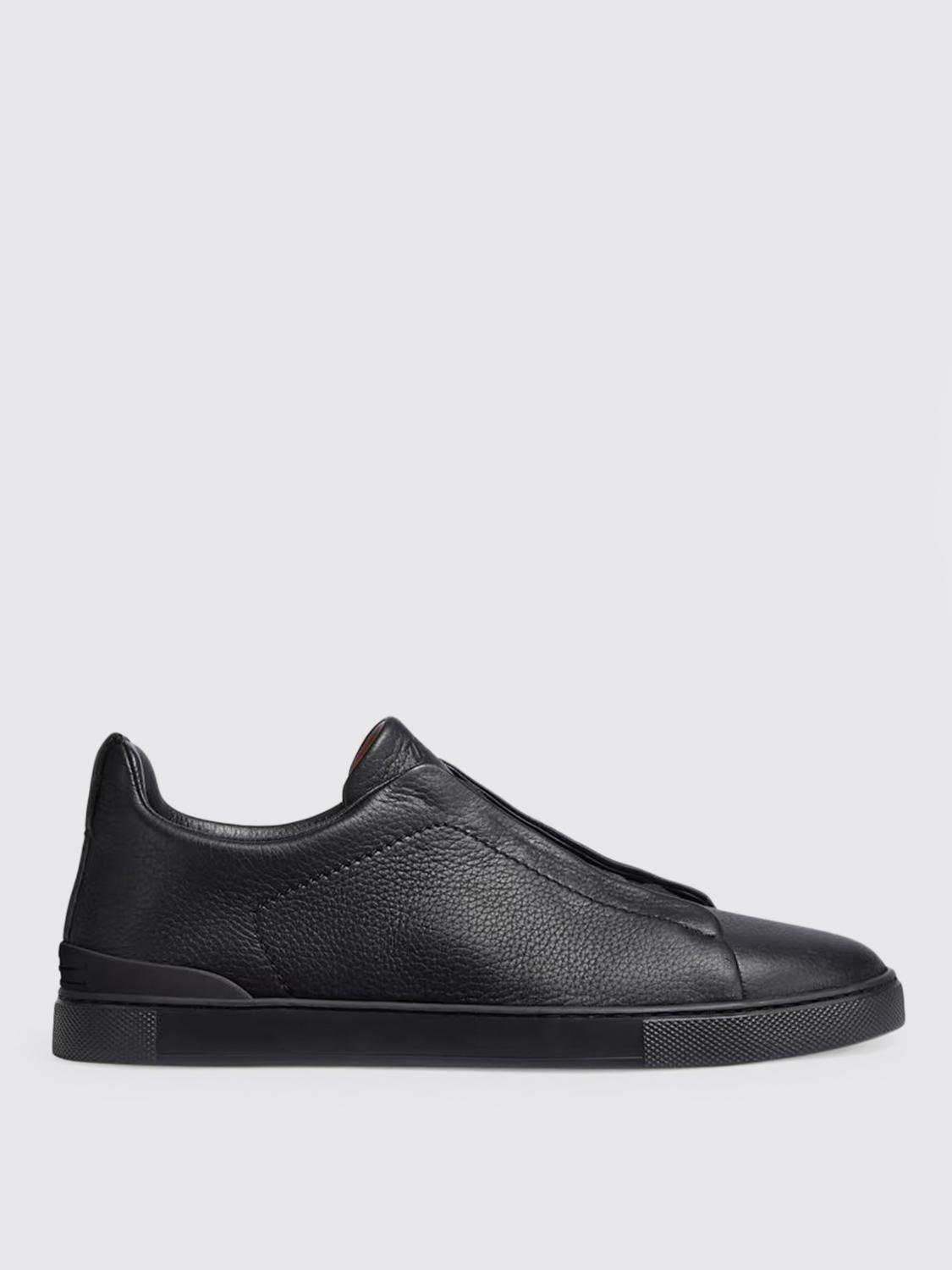 Zegna Triple Stitch Shearling-lined Sneakers In Black