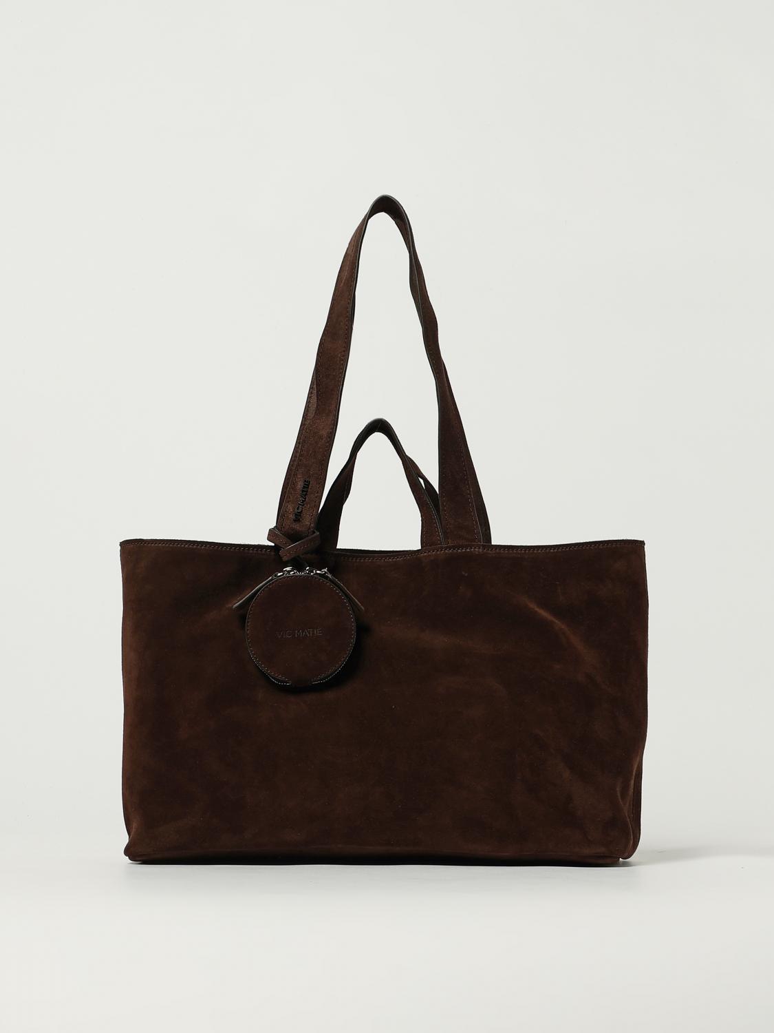 Vic Matie Suede Zip-closure Tote Bag In Brown