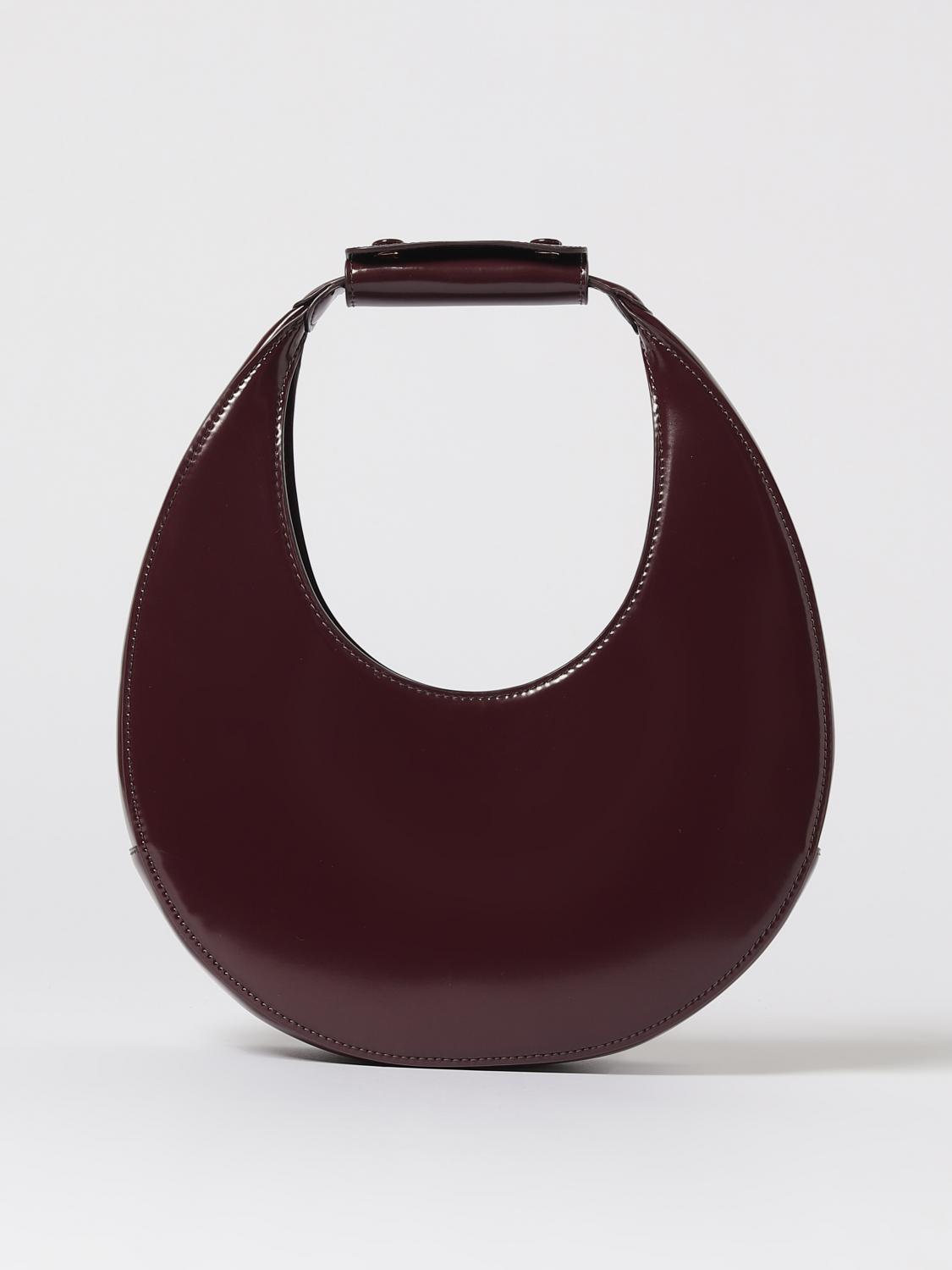 Staud Curved Shoulder Bag Adjustable Strap Top Handle In Burgundy