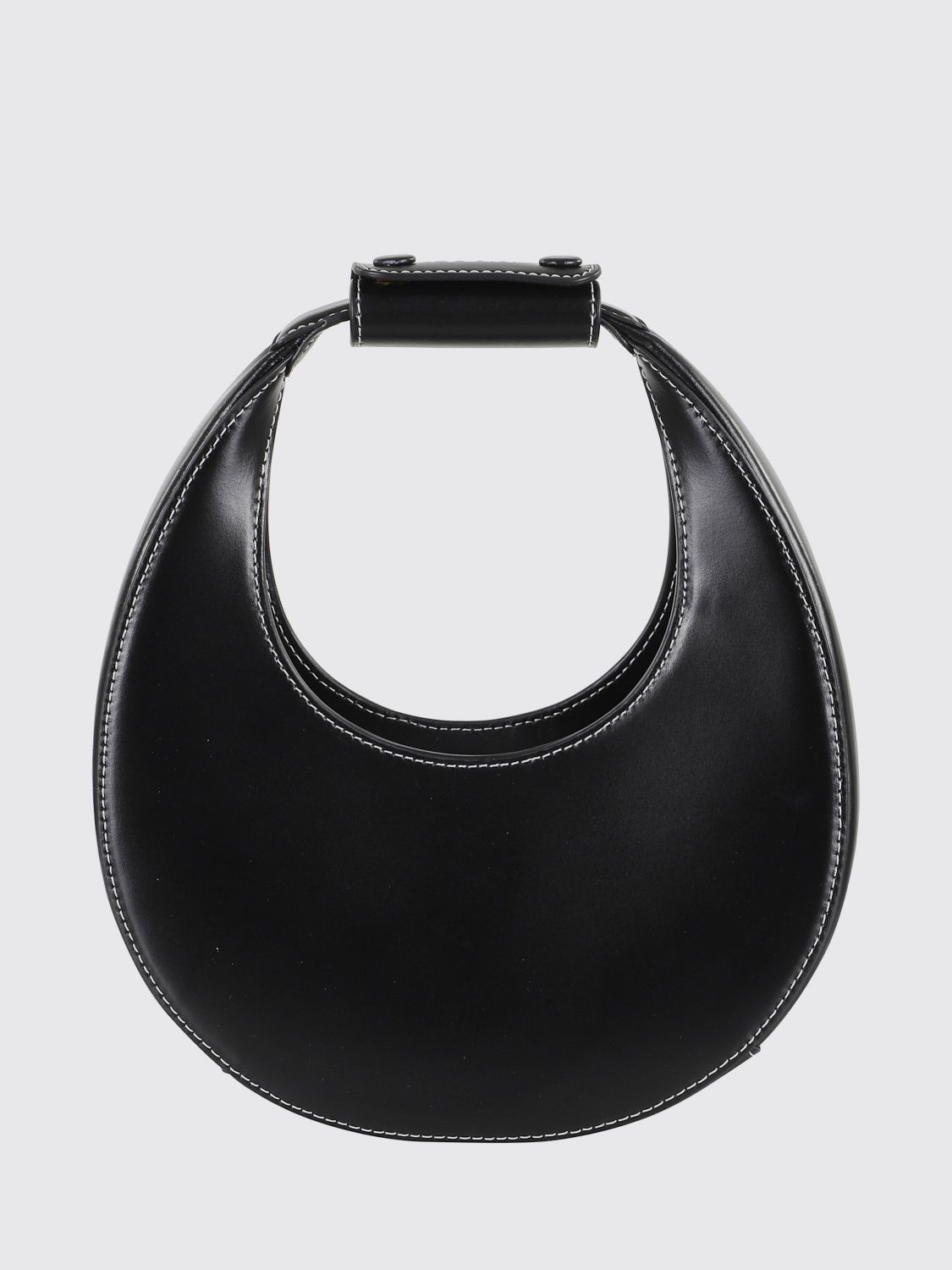 Staud Crescent Moon-shaped Mini Bag In Polished Black Leather In Black