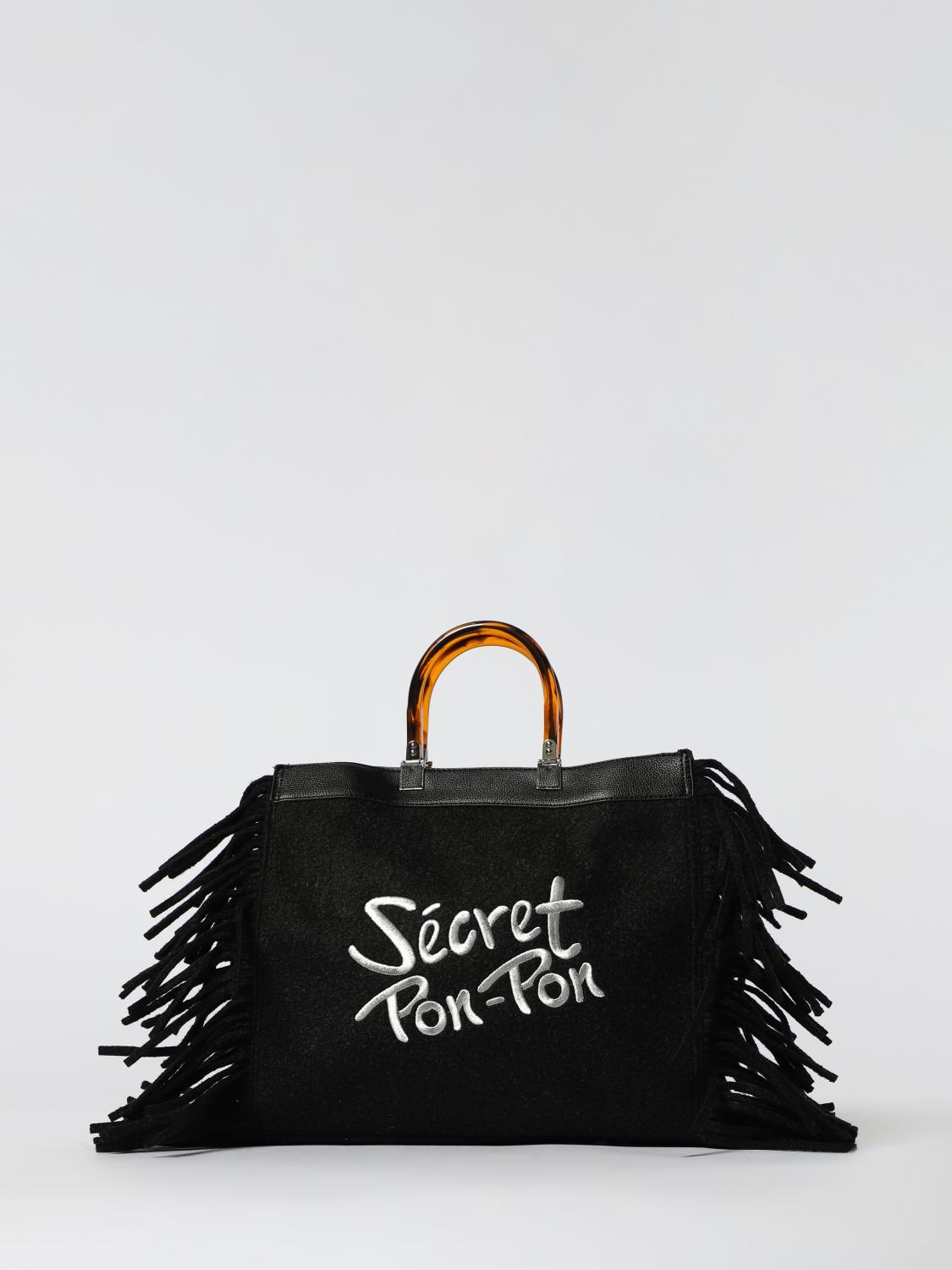 Secret Pon-pon Secret Pom Pom Fringe Bag In Black