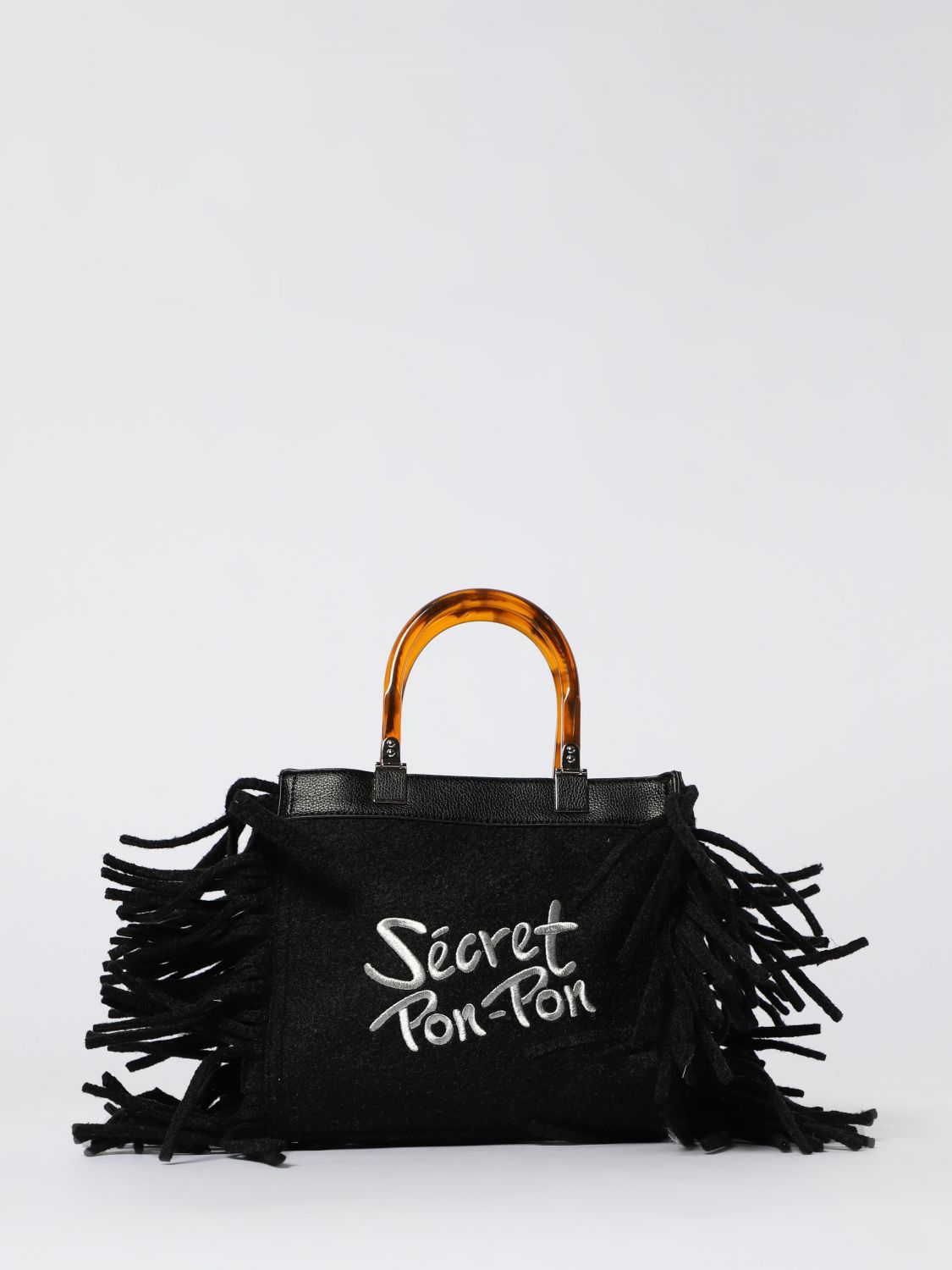 Secret Pon-pon Secret Pom Pom Fringe Bag In Black