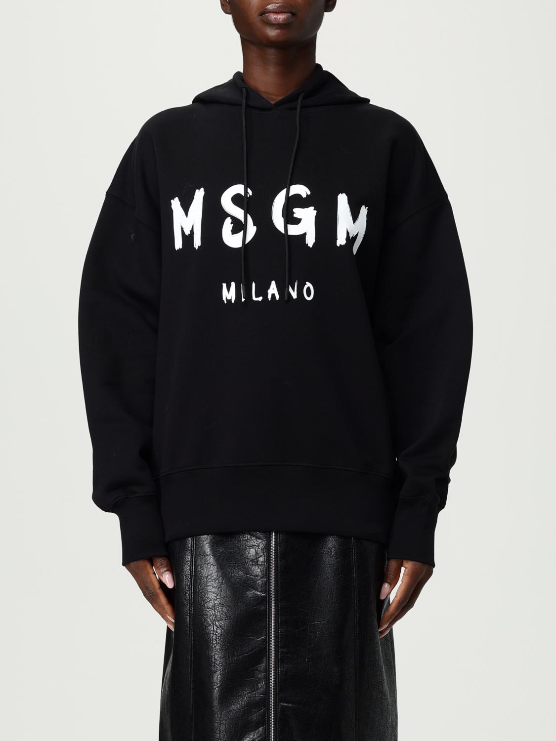 Msgm Black Cotton Crewneck Sweatshirt With Logo In Black