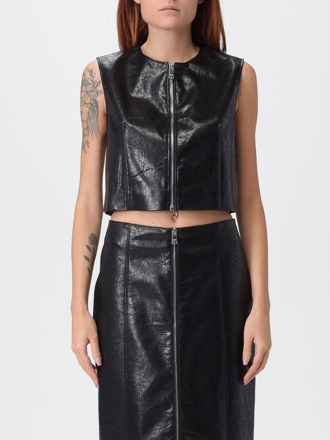 Msgm Zip-front Sleeveless Top In Animal Print
