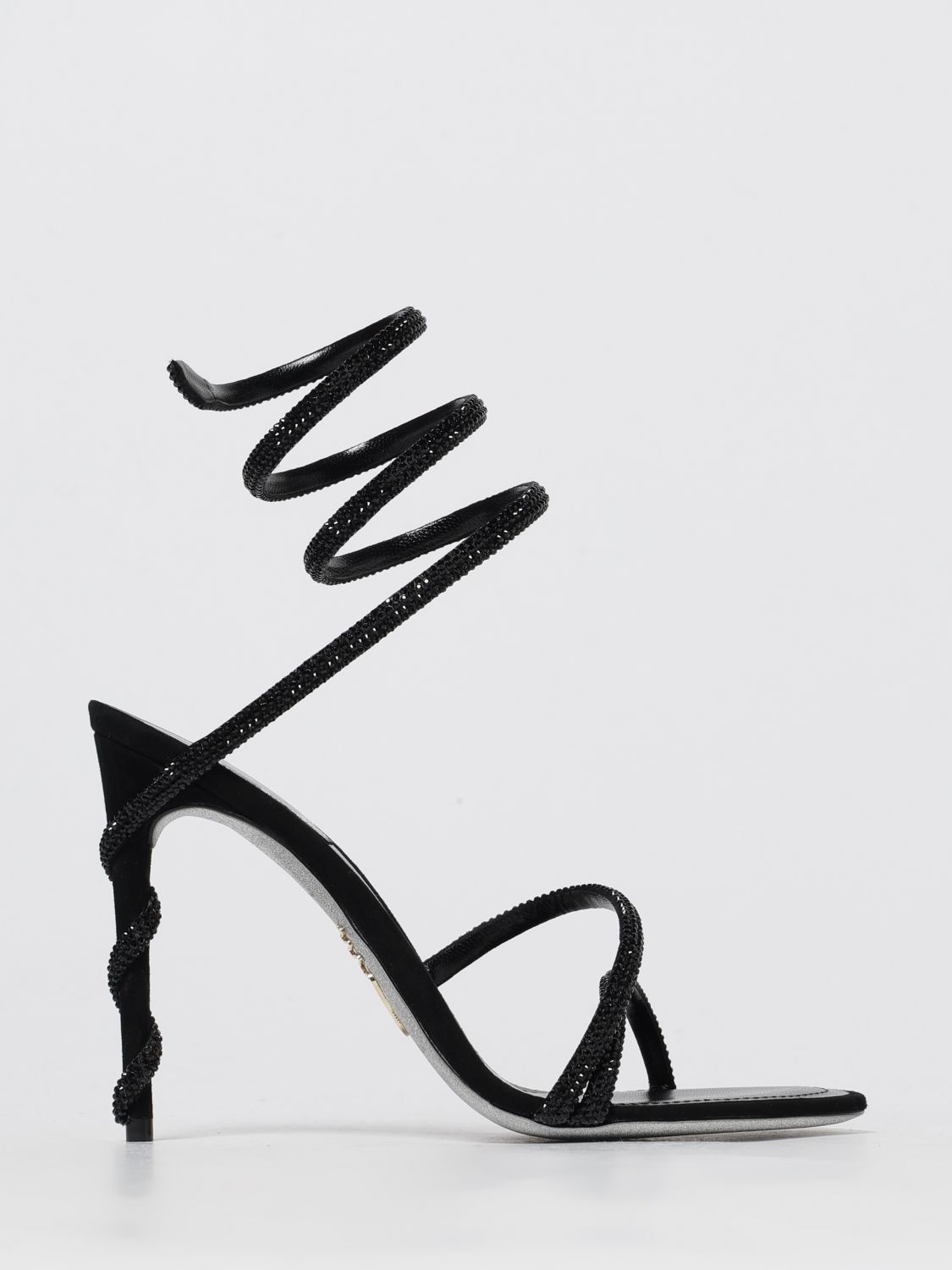 René Caovilla Margot Crystal-embellished Satin Sandals In Black