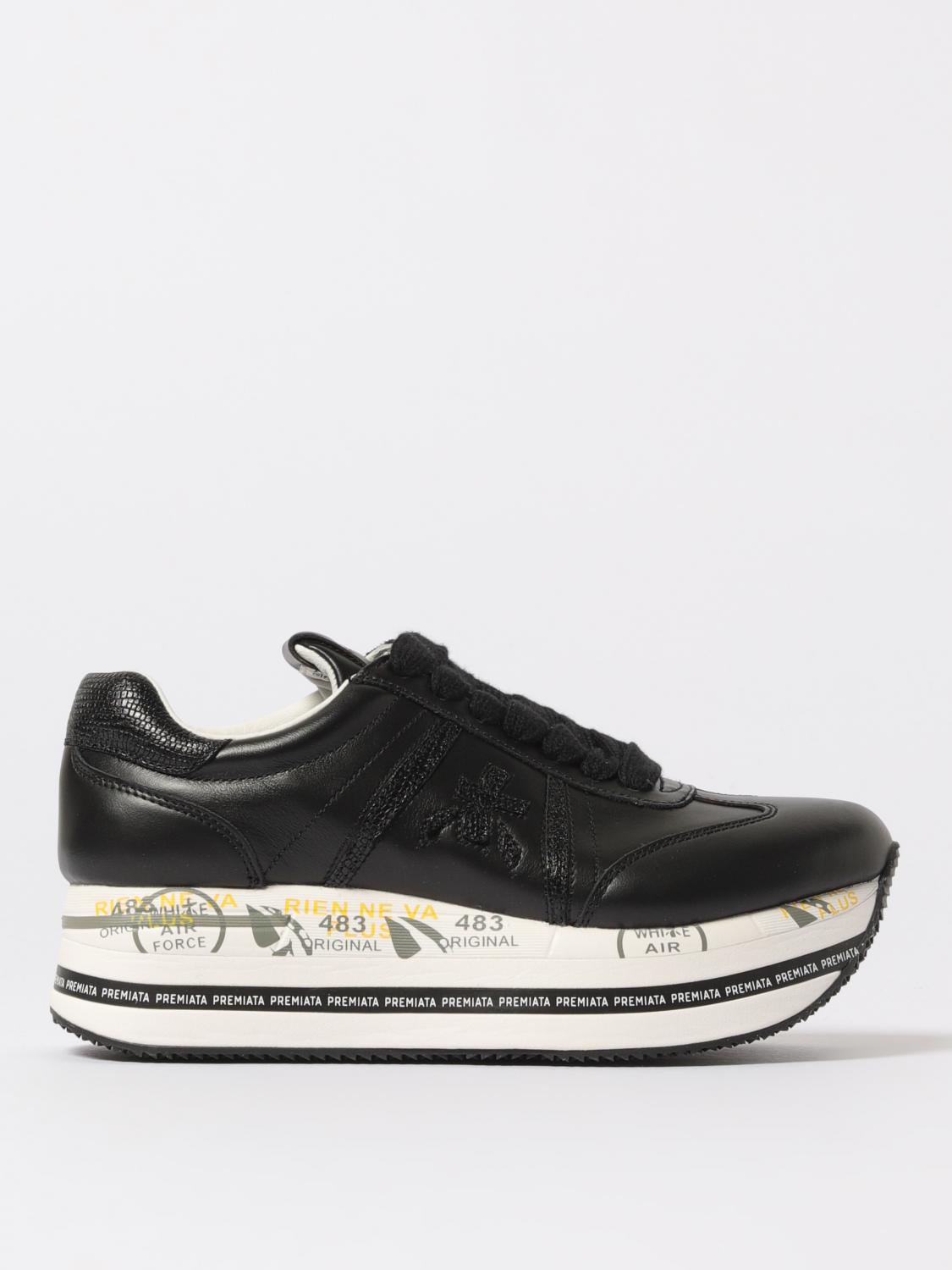Premiata Beth Sneakers In Fabric And Black Leather In Black