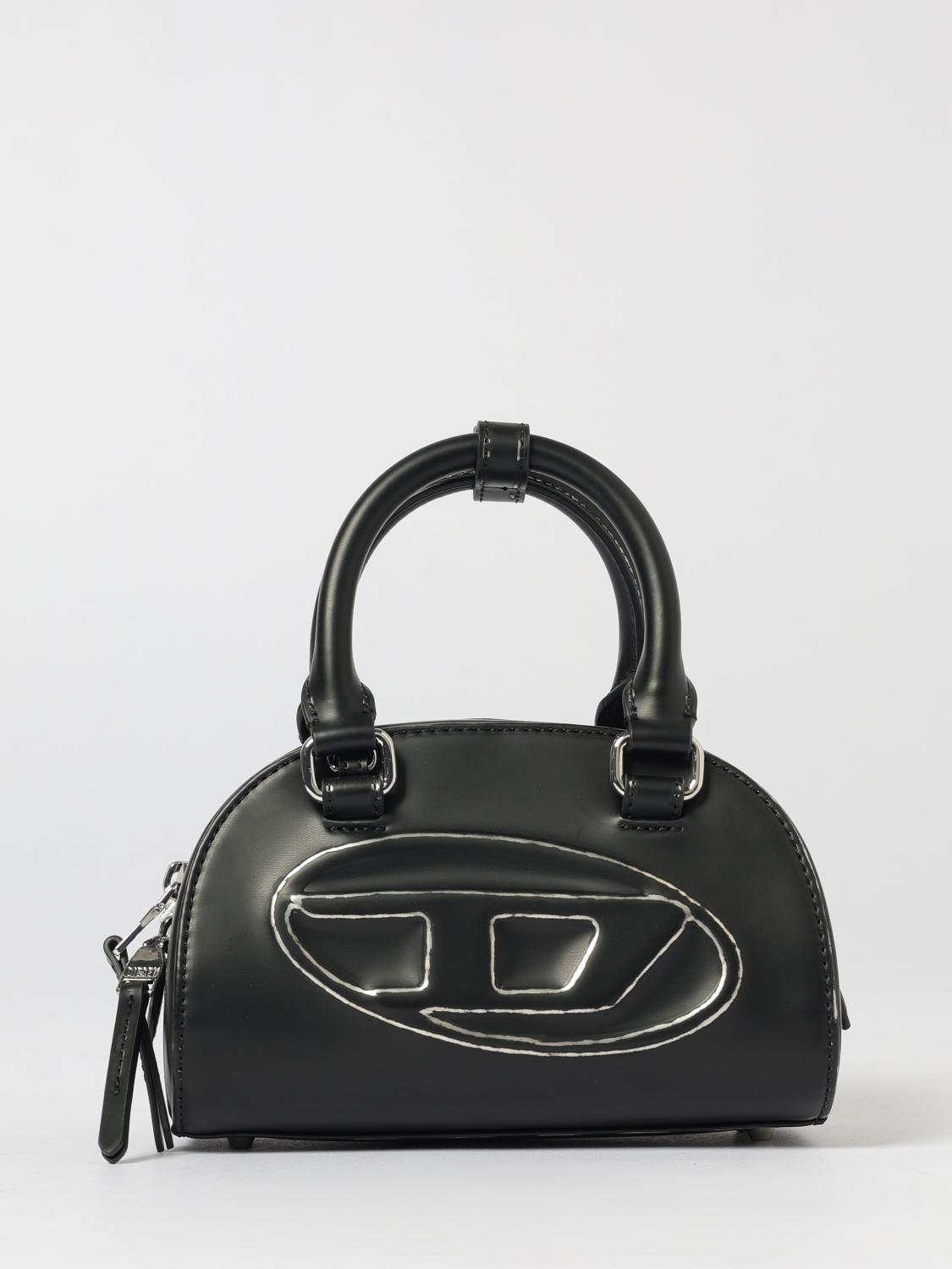 Diesel Rounded Rectangular Black Handbag With Detachable Strap In Black