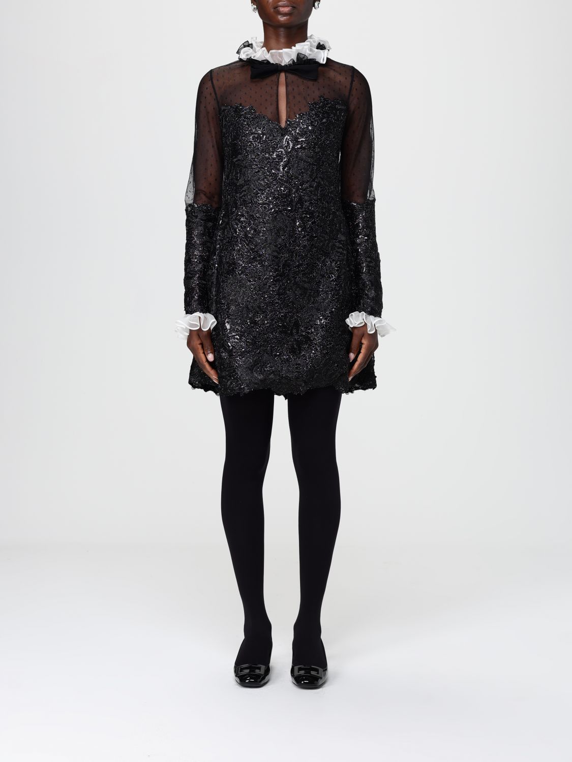 Giambattista Valli Sheer Sleeve Polka Dot Mini Dress In Blue