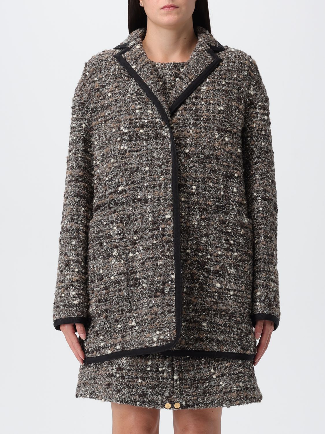 Giambattista Valli Tweed Trimmed Coat In Multi