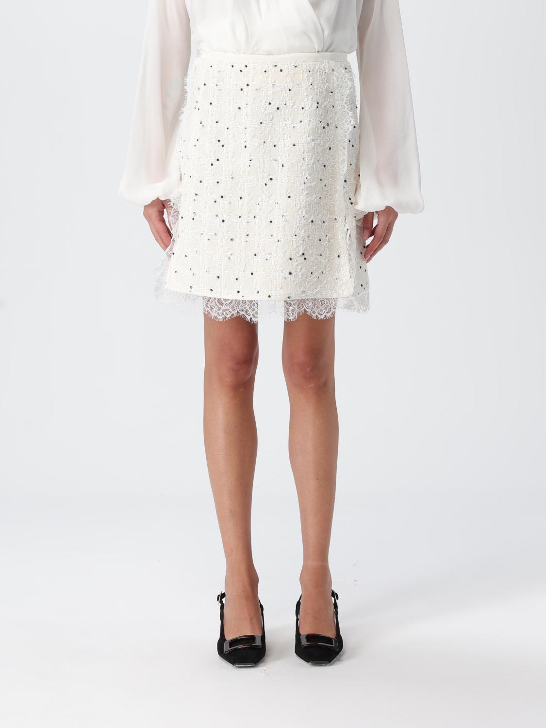Giambattista Valli Polka-dot Boucle Lace-trim Mini Skirt In White