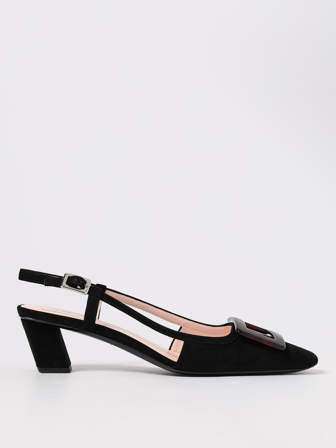 Roger Vivier Chic Slingback With Block Heel And Square Buckle In Black