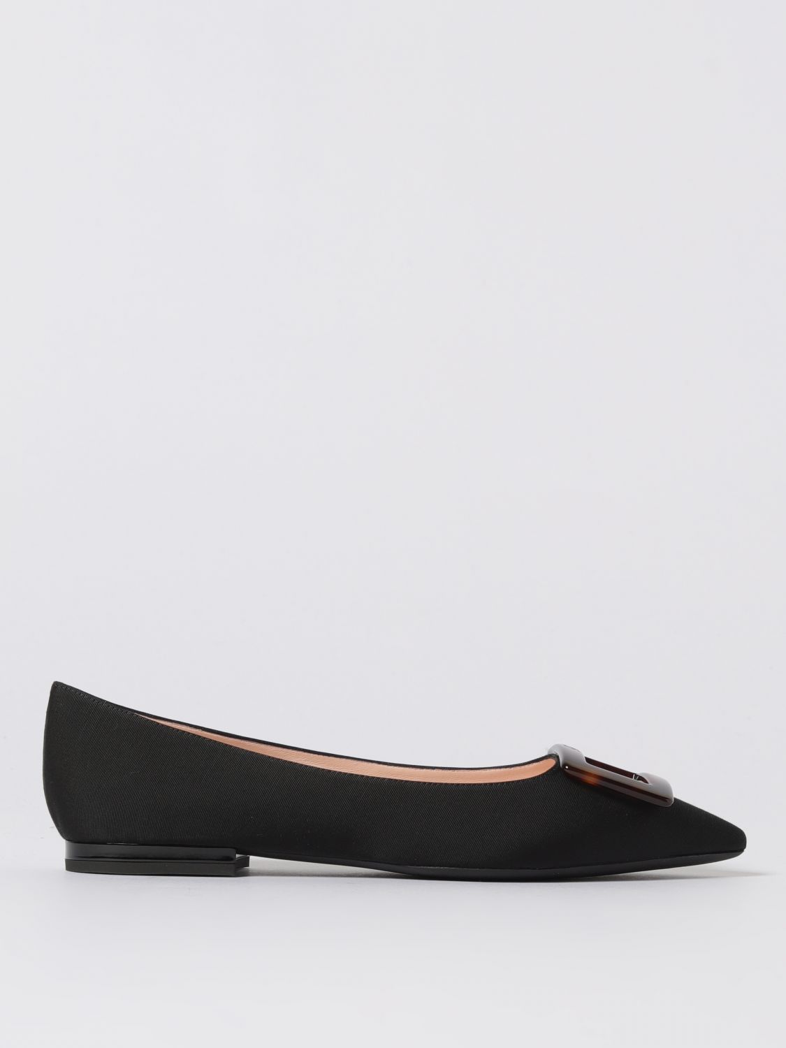 Roger Vivier 5mm Gommettine Gros Grain Flats In Black