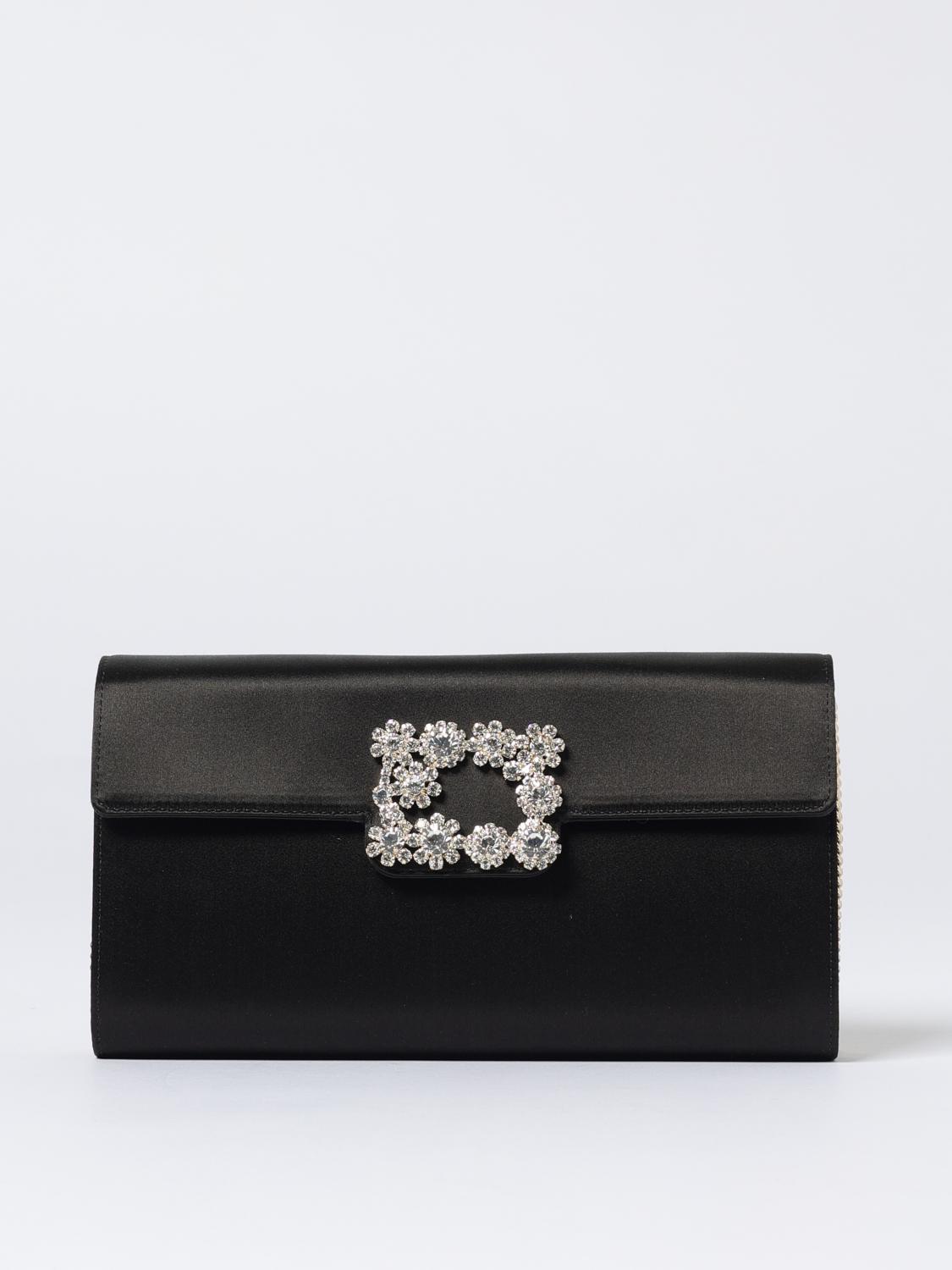 Roger Vivier Envelope Flap Flower Buckle Handbag In Black