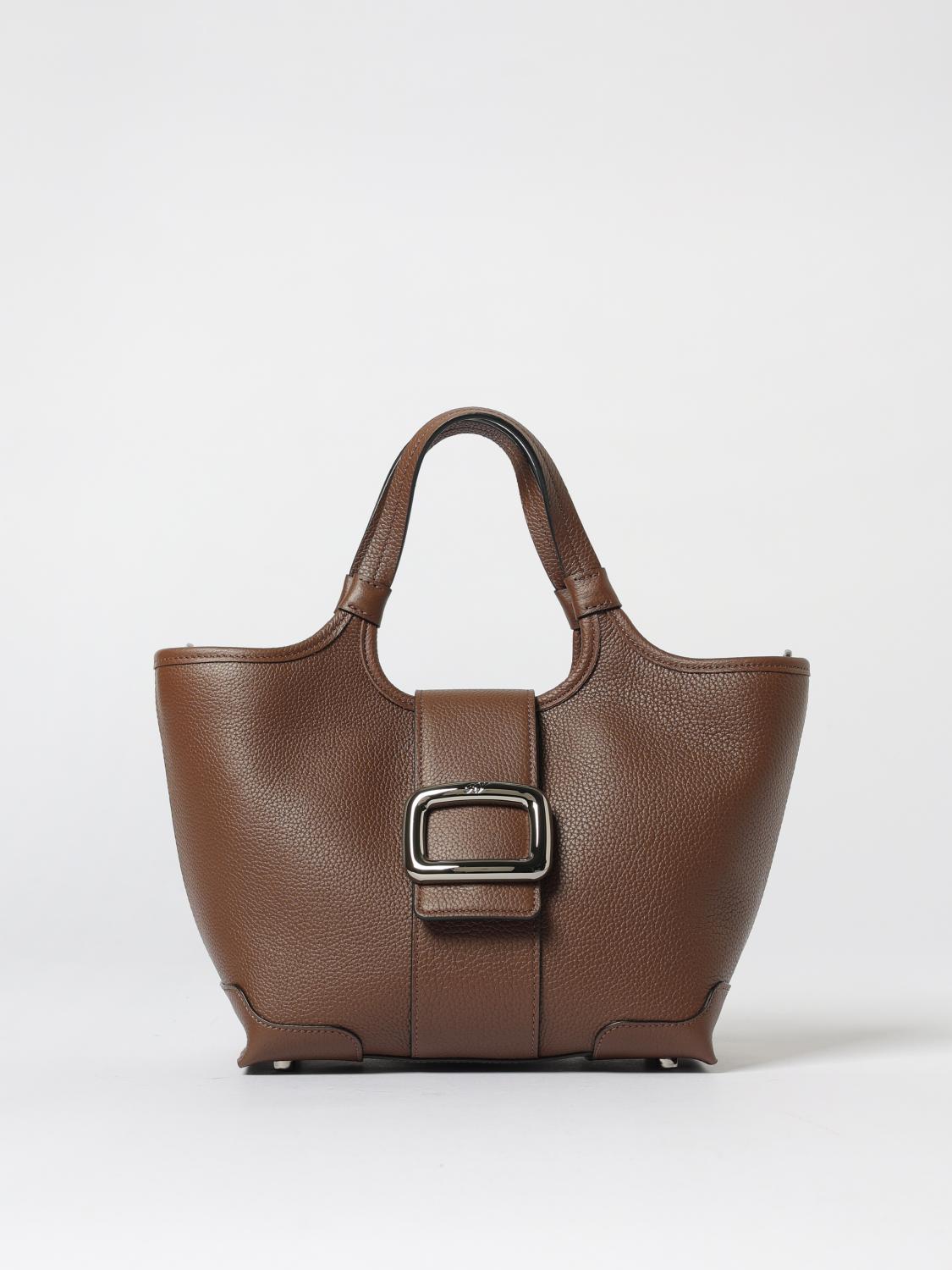 Roger Vivier Structured Shoulder Bag With Top Handle And Buckle Detail In Brown