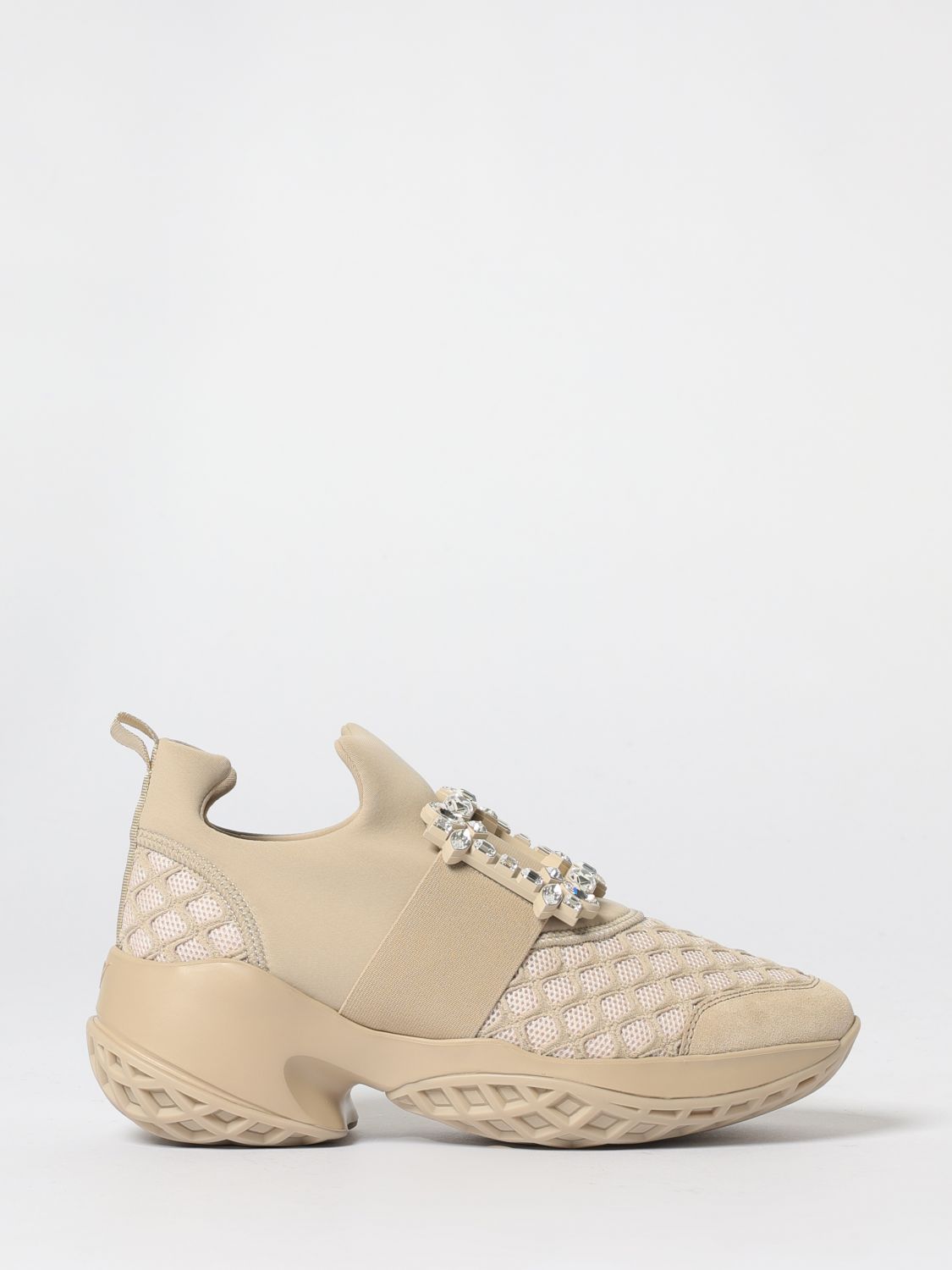Roger Vivier 75mm Viv Run Mesh & Neoprene Sneakers In Brown