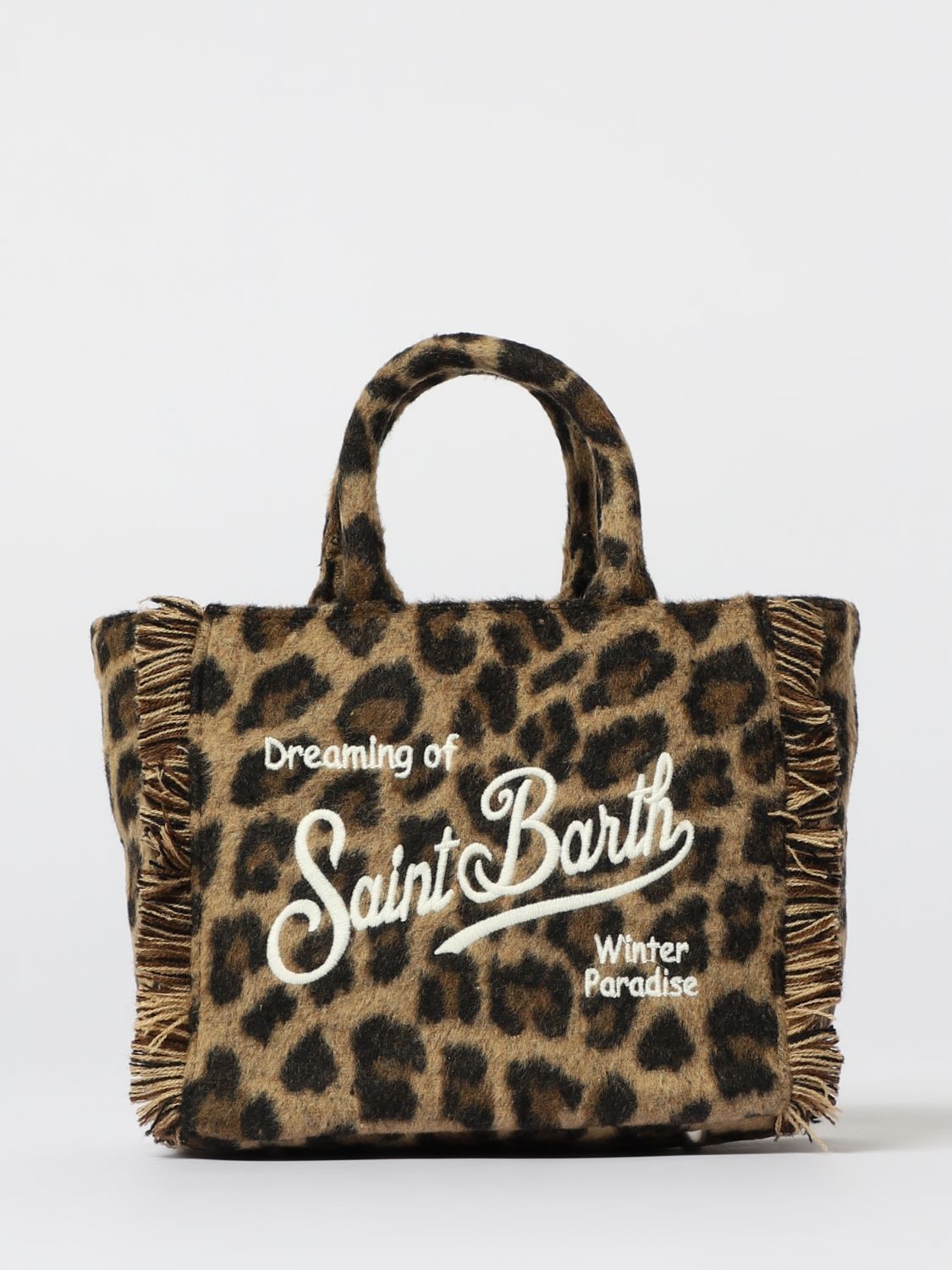 Mc2 Saint Barth Leopard-print Fringe Tote Bag In Sand