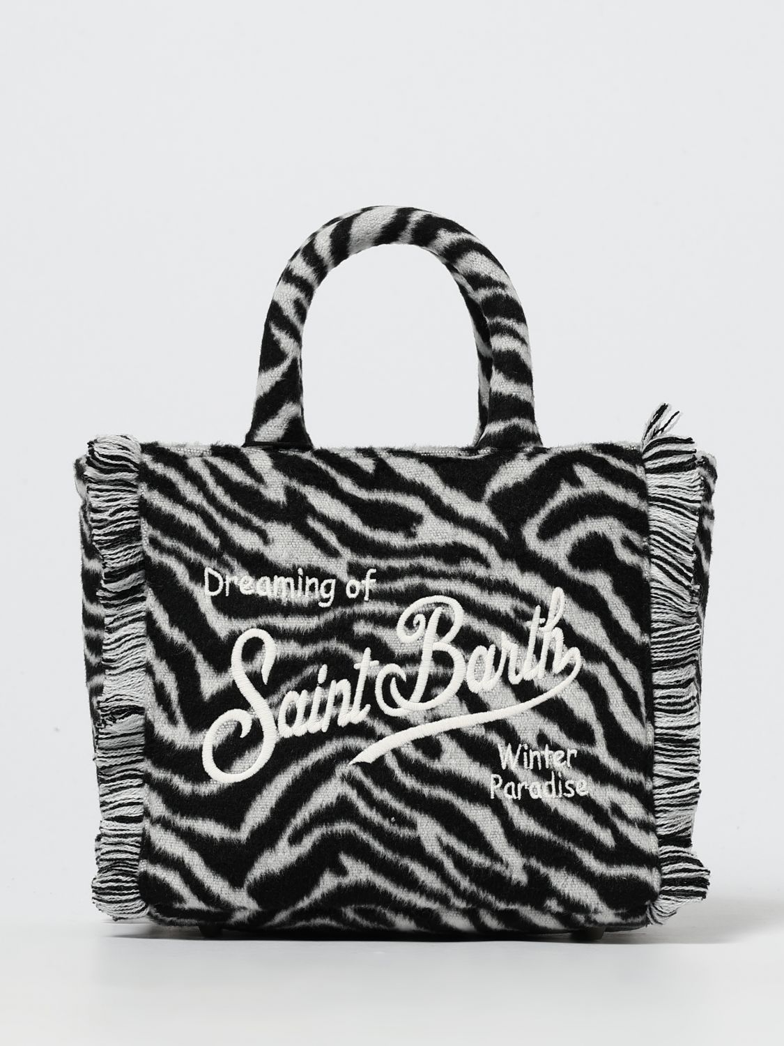 Mc2 Saint Barth Zebra Felt Mini Tote Bag In Black