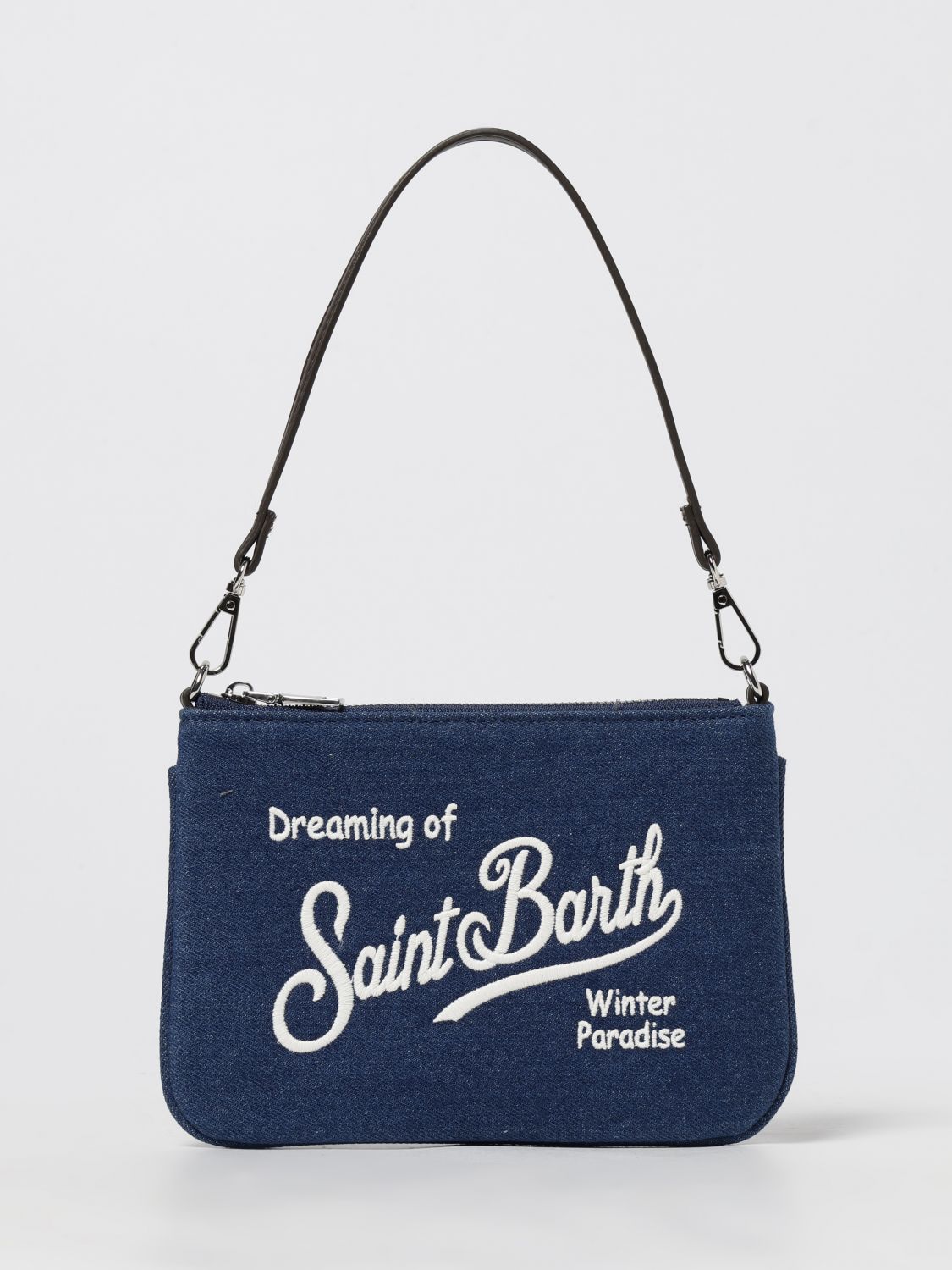 Mc2 Saint Barth Denim Embroidered Crossbody Bag In Blue