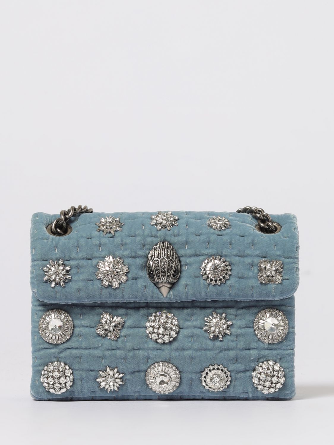 Kurt Geiger Mini Velvet Kensington Embellished Shoulder Bag In Blue