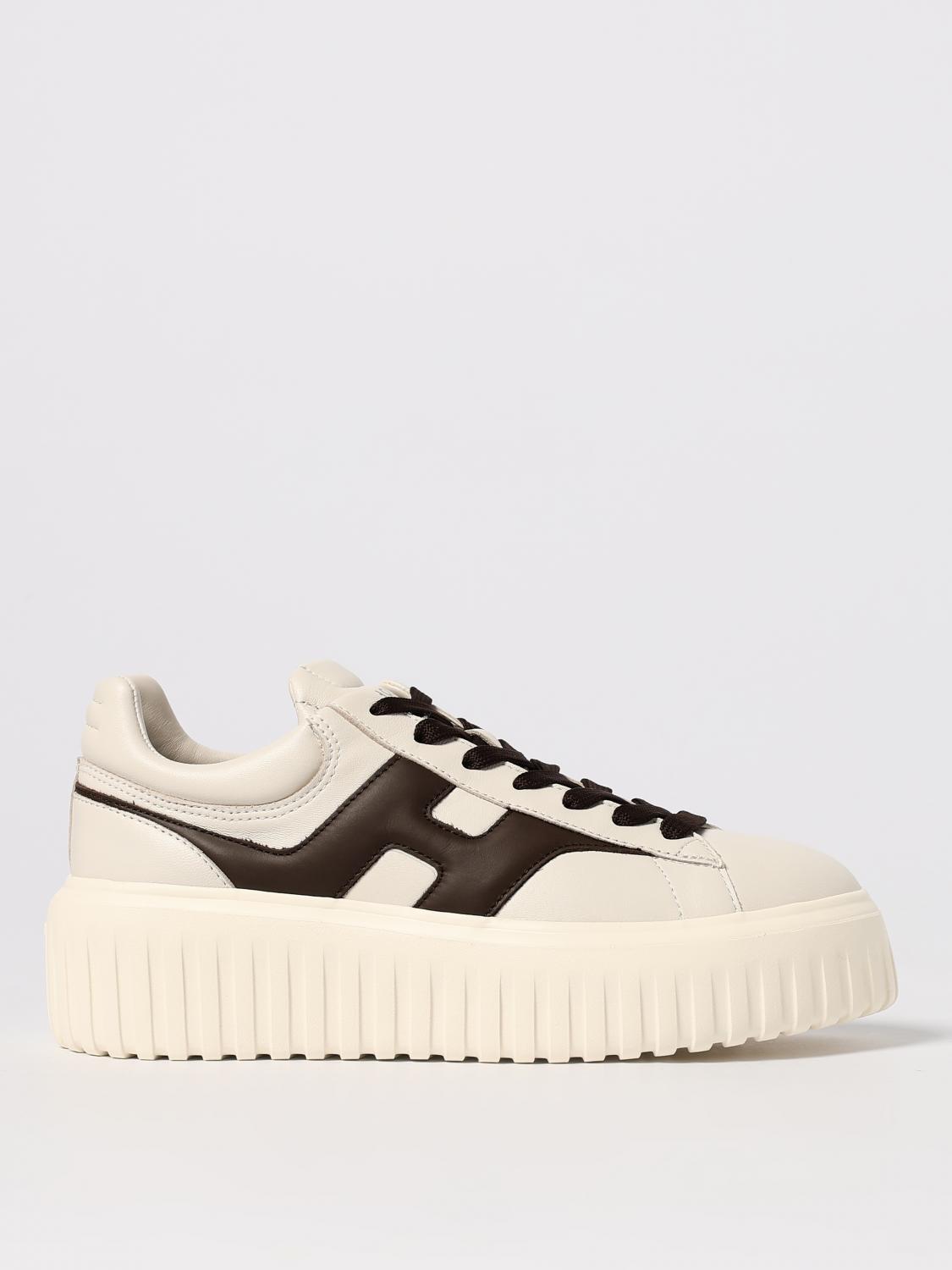 Hogan H-stripes Ivory Leather Sneakers In Animal Print