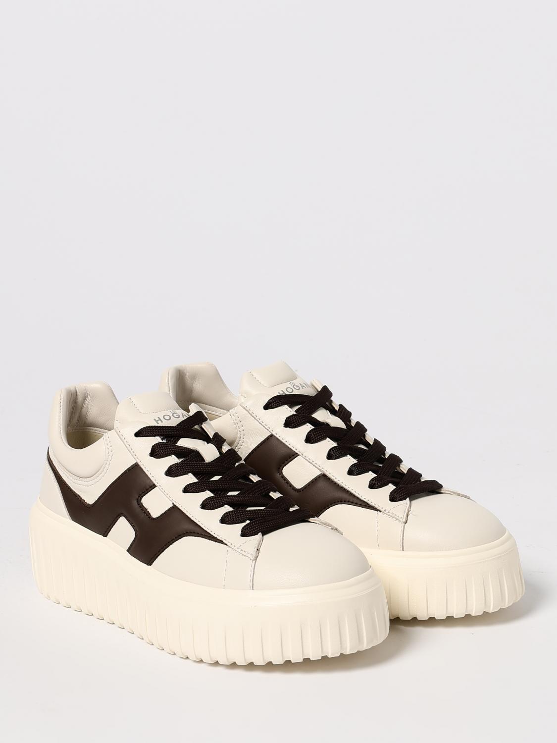 Hogan H-stripes Ivory Leather Sneakers In Animal Print