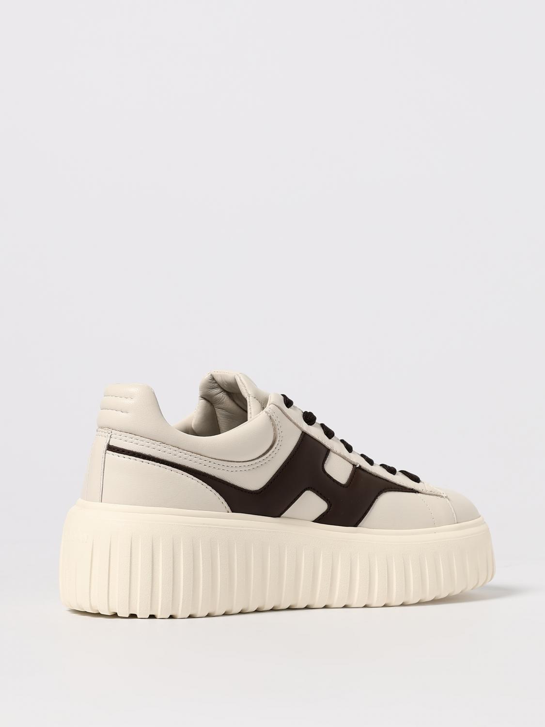 Hogan H-stripes Ivory Leather Sneakers In Animal Print