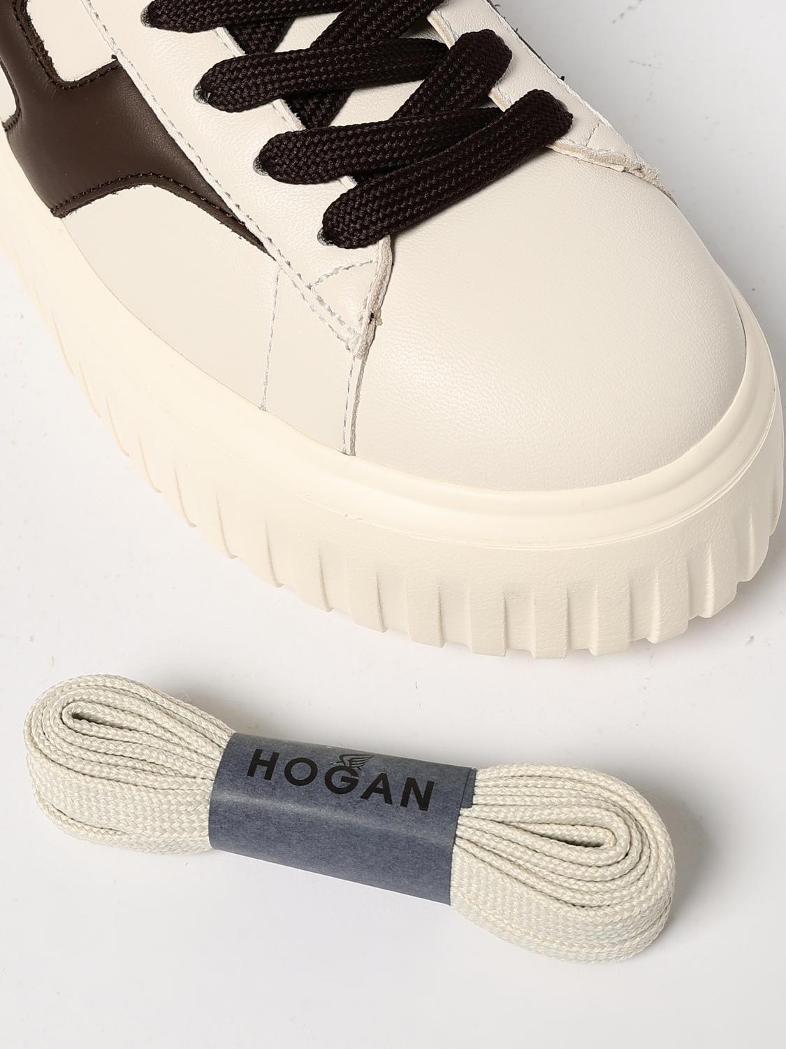 Hogan H-stripes Ivory Leather Sneakers In Animal Print