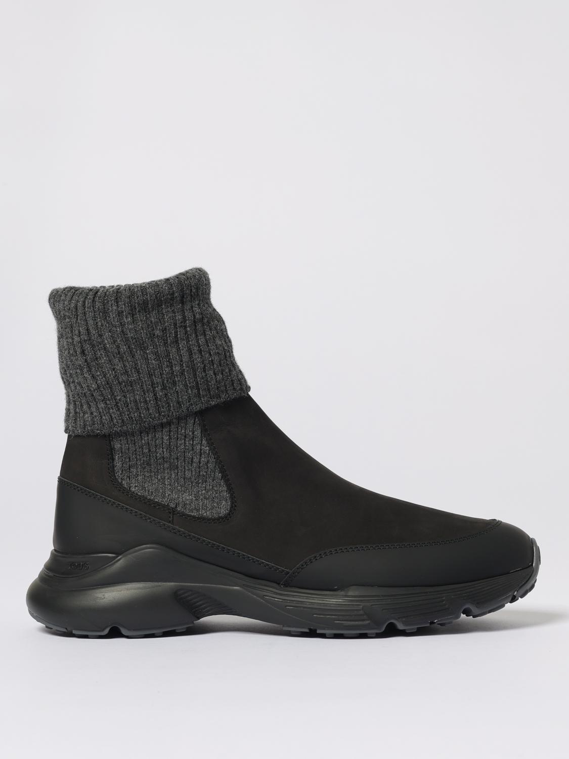 Tod's High Knitted Cuff Sneakers With Textured Upper And Chunky Sole In Black