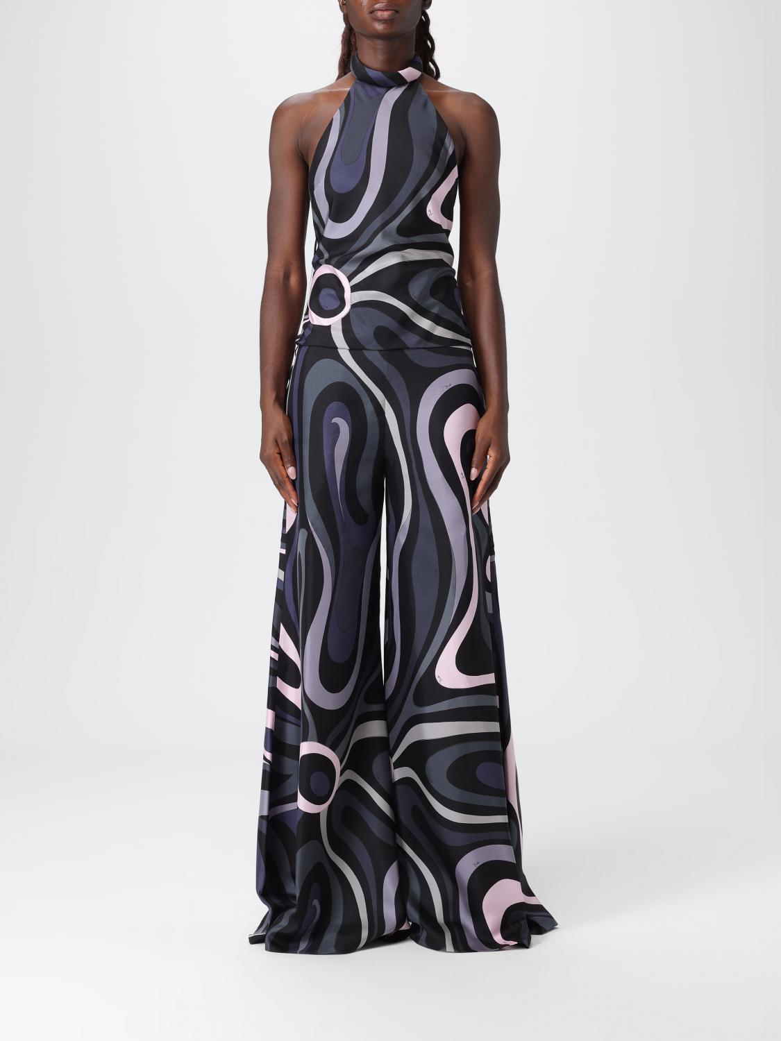Pucci Long Halter Neck Silk Twill Dress In Blue