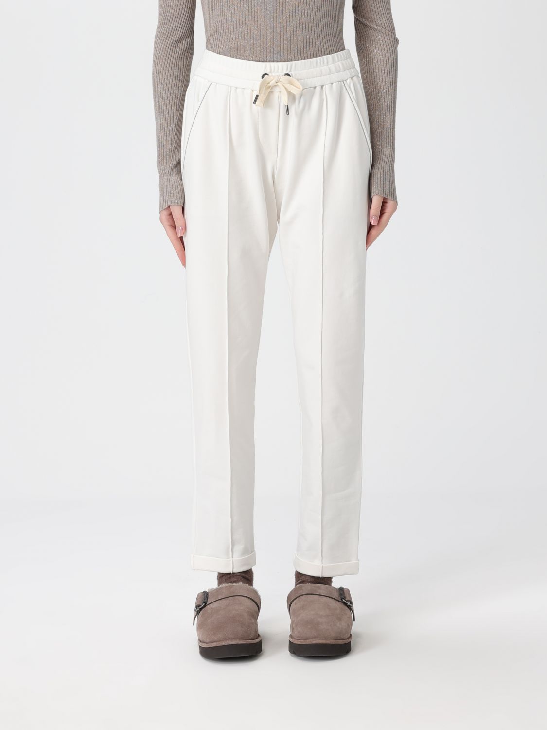 Brunello Cucinelli White Stretch Fleece Monili Track Trousers In White