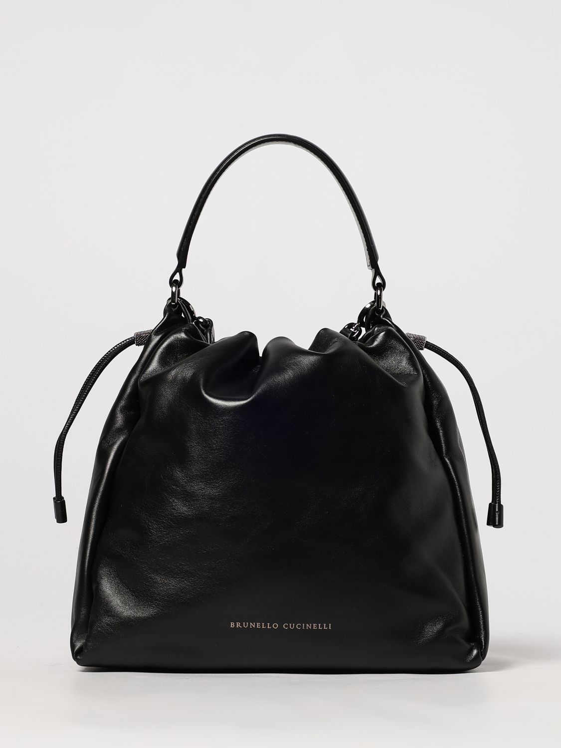 Brunello Cucinelli Women Bucket Mellow Leather Bucket Bag With Monili Detail In Black