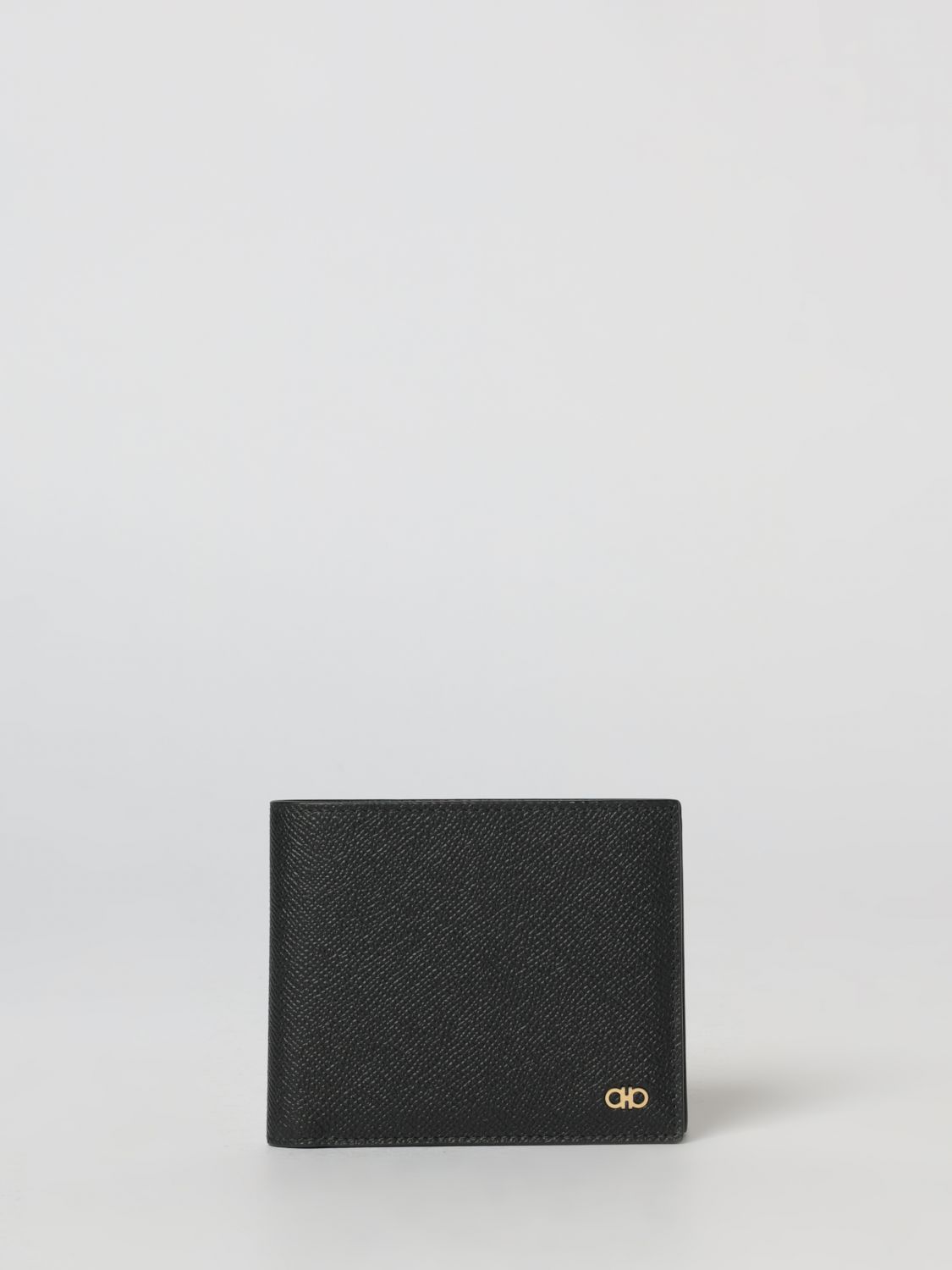 Ferragamo Gancini Grained Leather Wallet In Black