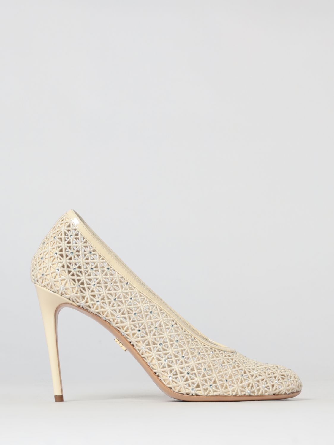 FERRAGAMO FERRAGAMO MACRAMÉ COTTON PUMPS WITH RHINESTONES,438623090