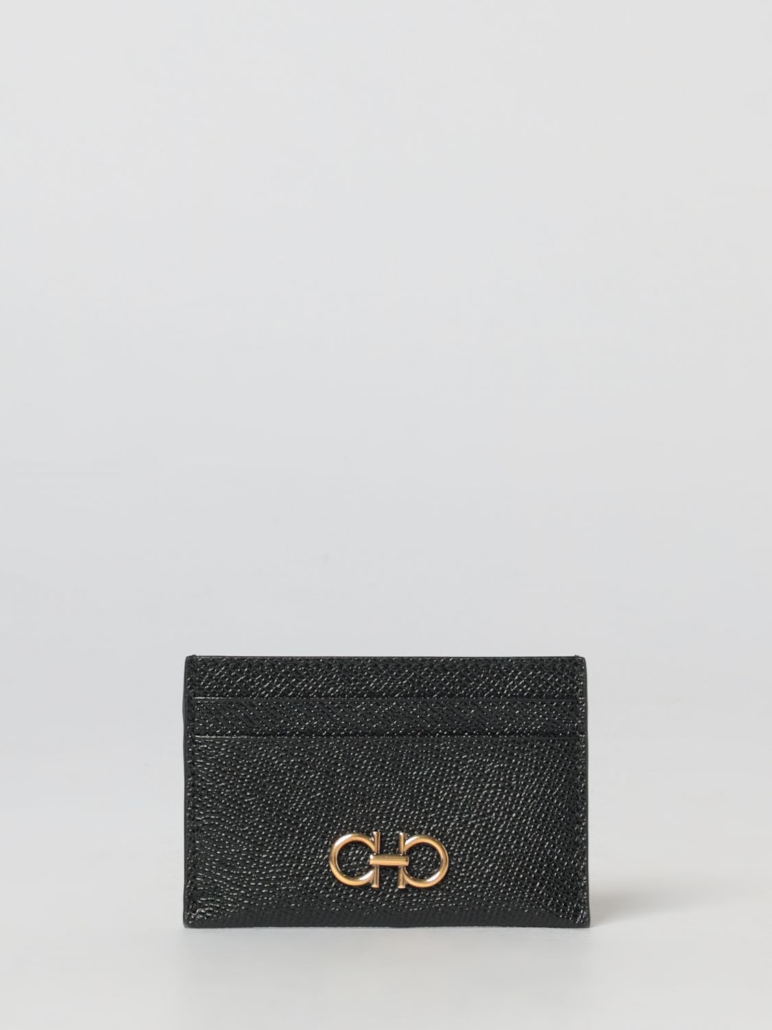Ferragamo Gancini Grained Leather Credit Card Holder In Black
