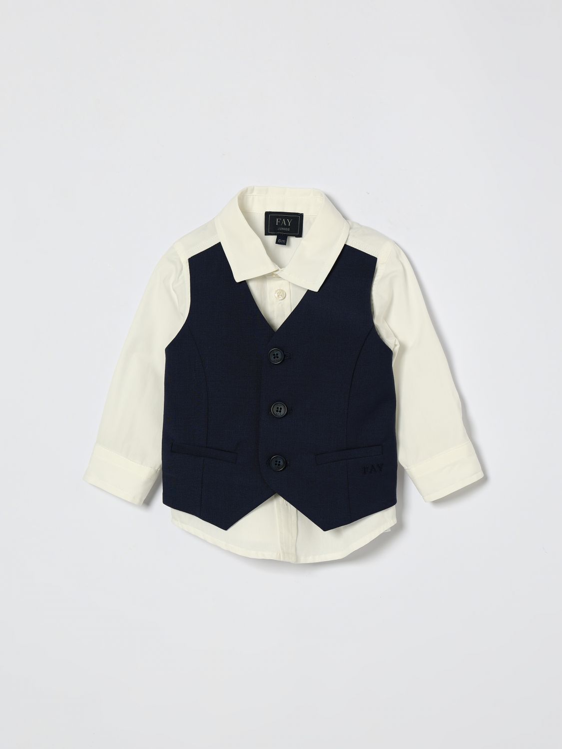 Fay Junior Babies'  Cotton Shirt With Vest In Black
