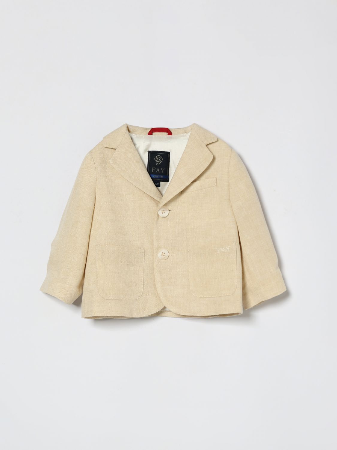 Fay Junior Babies'  Single-breasted Linen Blend Blazer In Neutral