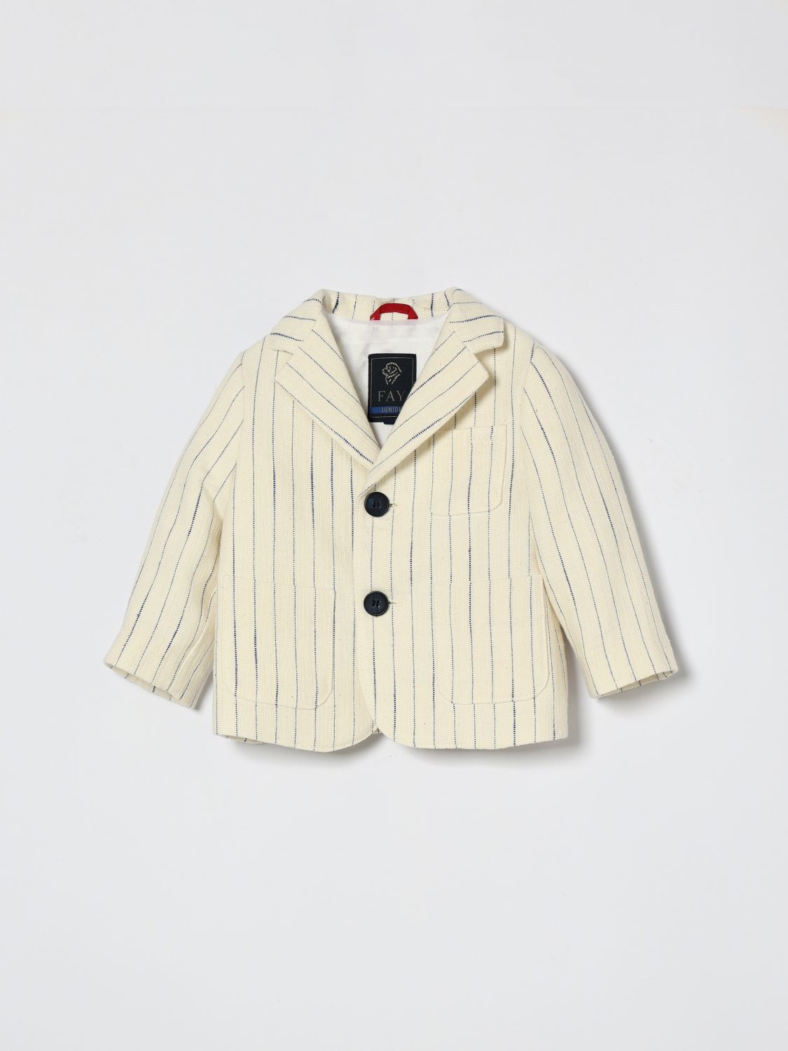 Fay Junior Babies'  Striped Cotton And Linen Single-breasted Blazer In White
